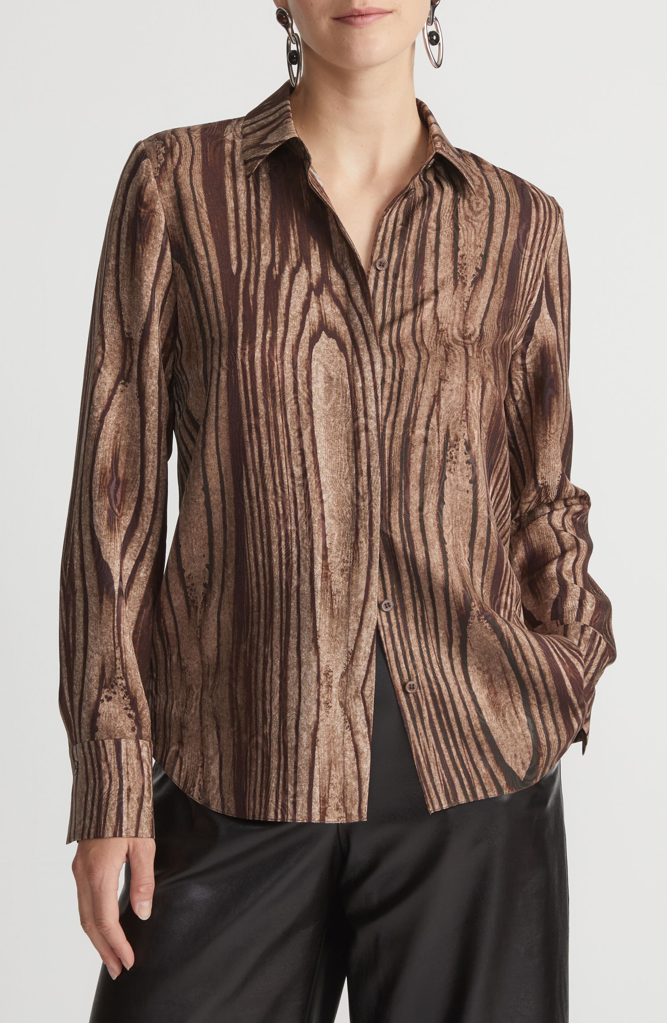Scottie Wood Grooves Print Silk Twill Shirt - image 1