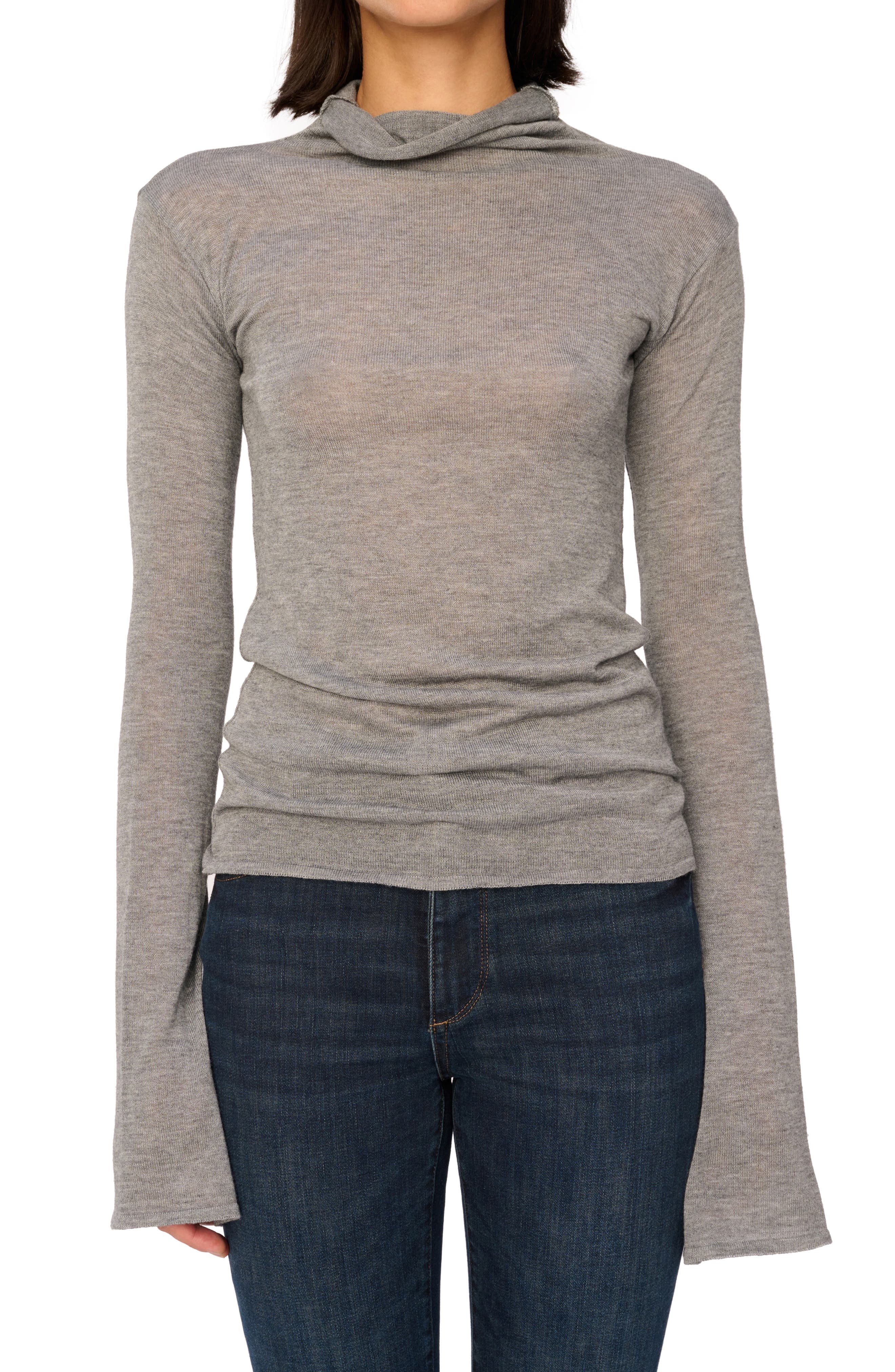 Semisheer Bell Sleeve Turtleneck Top - image 1