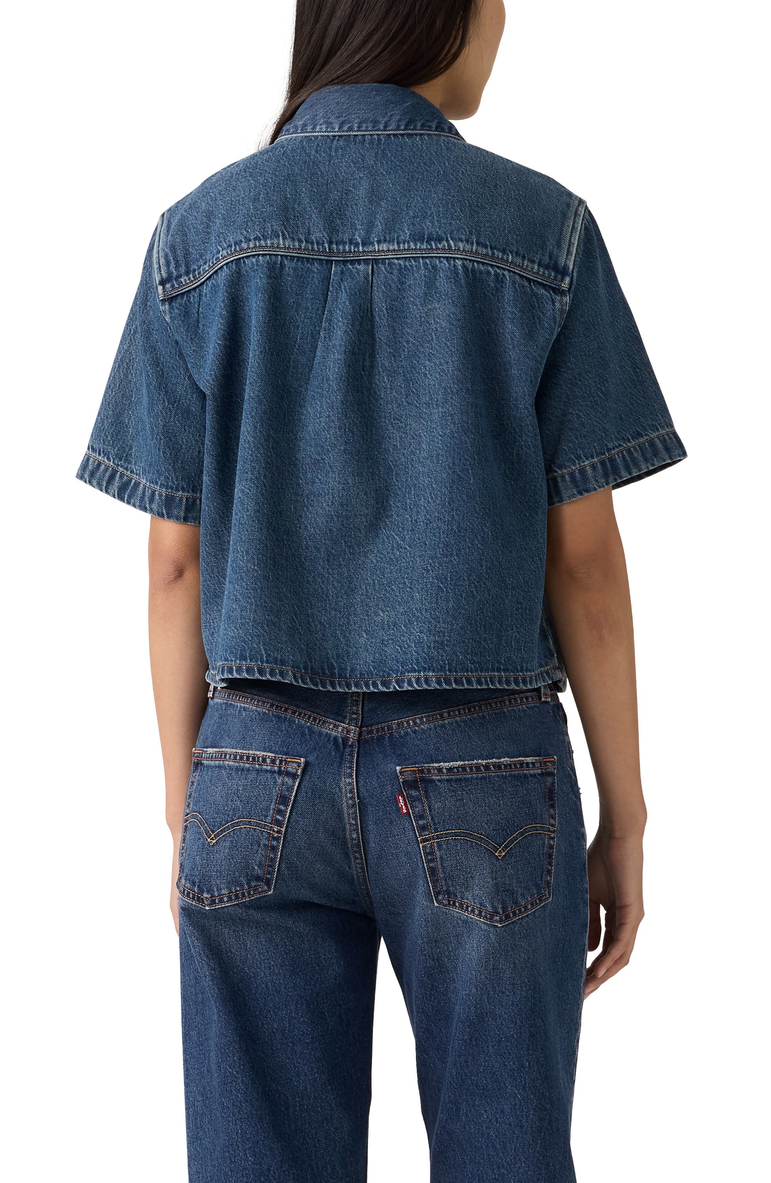 Logan Short Sleeve Denim Snap-Up Shirt - image 2
