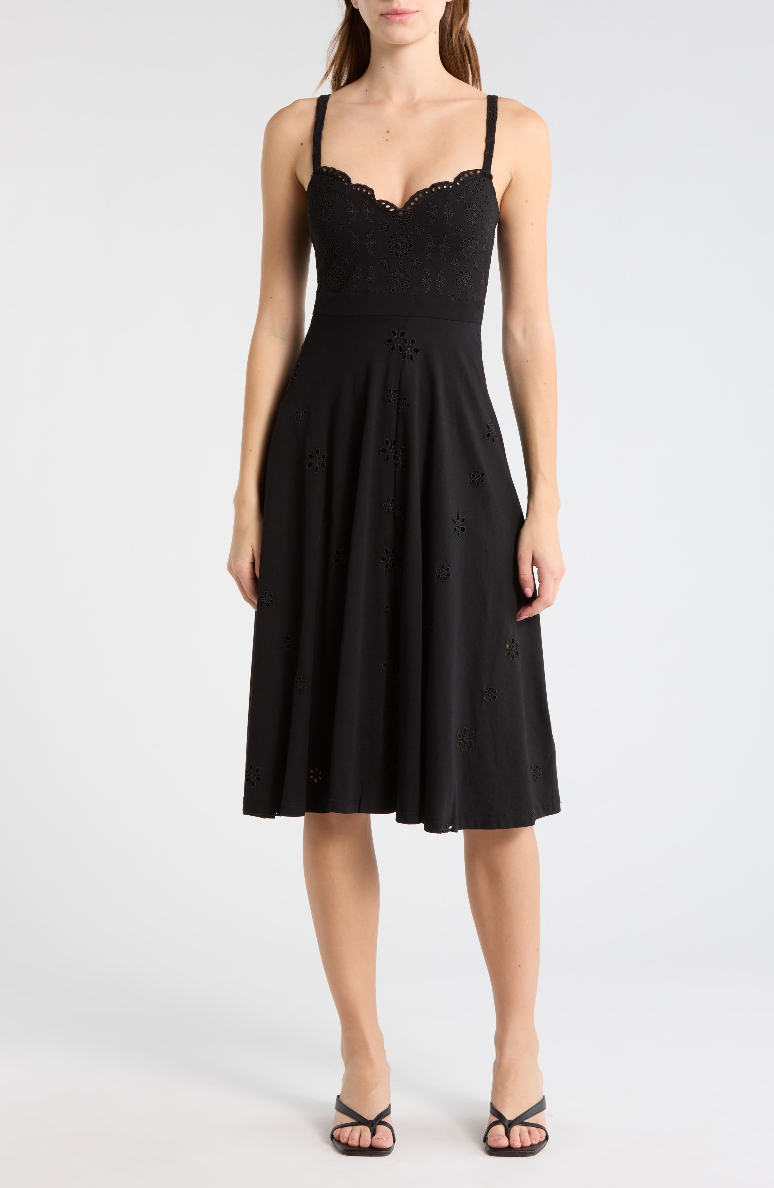 Embroidered Eyelet Cotton Midi Sundress - image 1
