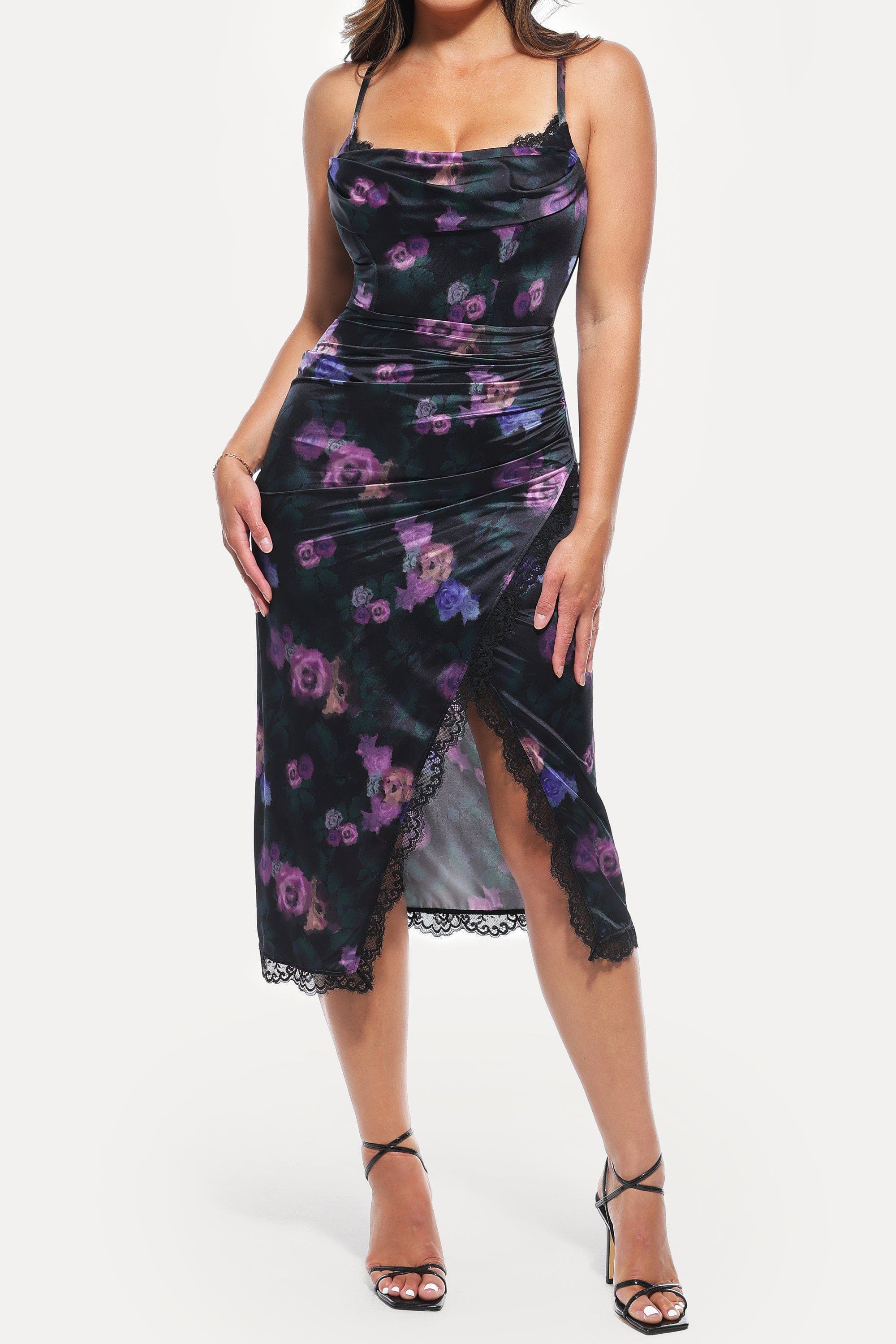 Resort-Ready Lace Trim Sculpting Floral-Print Midi Shaper Dress - image 4