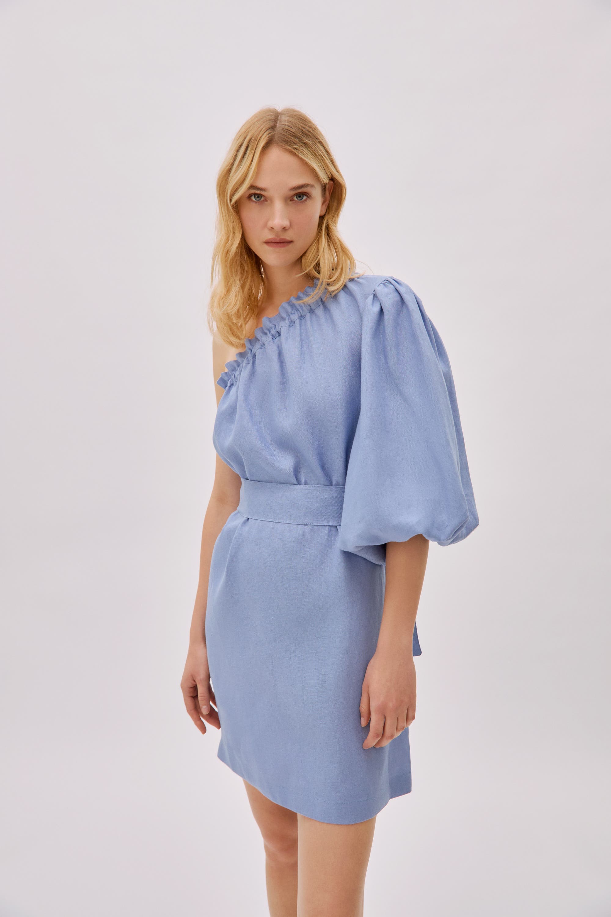 Florence Cloud Blue Linen One Sleeve Dress - image 2