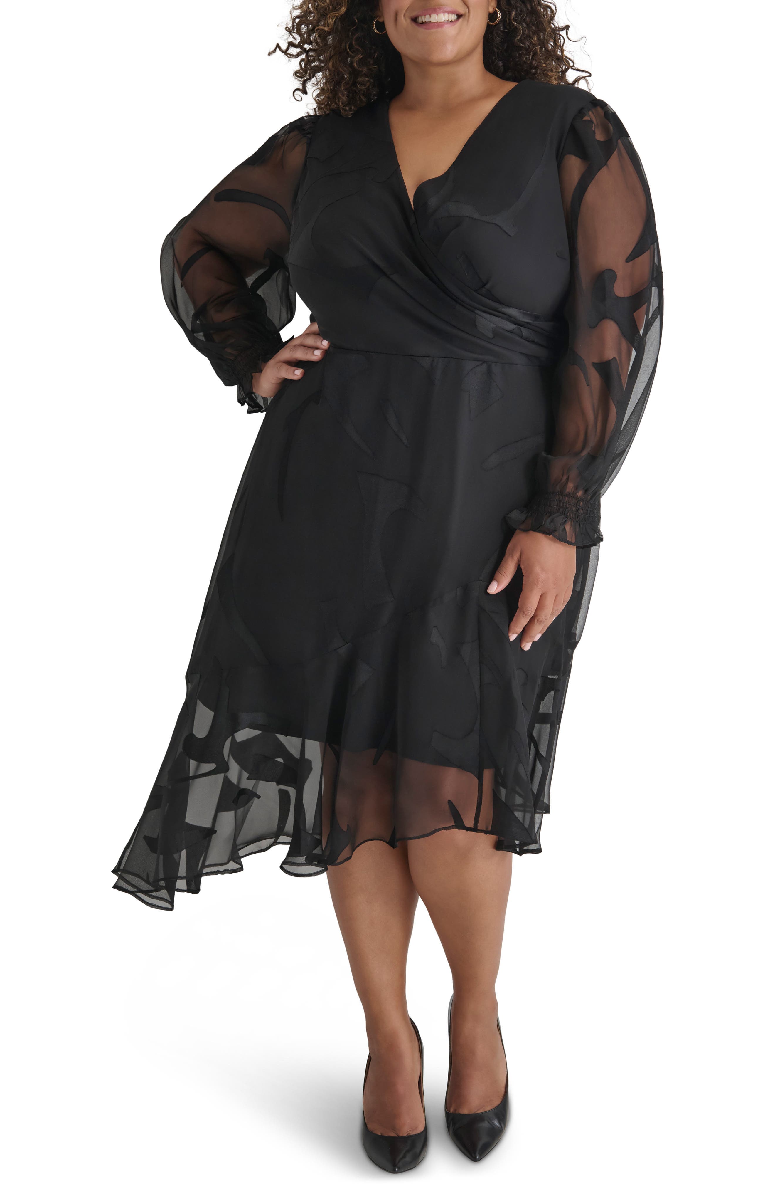 Long Sleeve Surplice Neck Dress - image 1