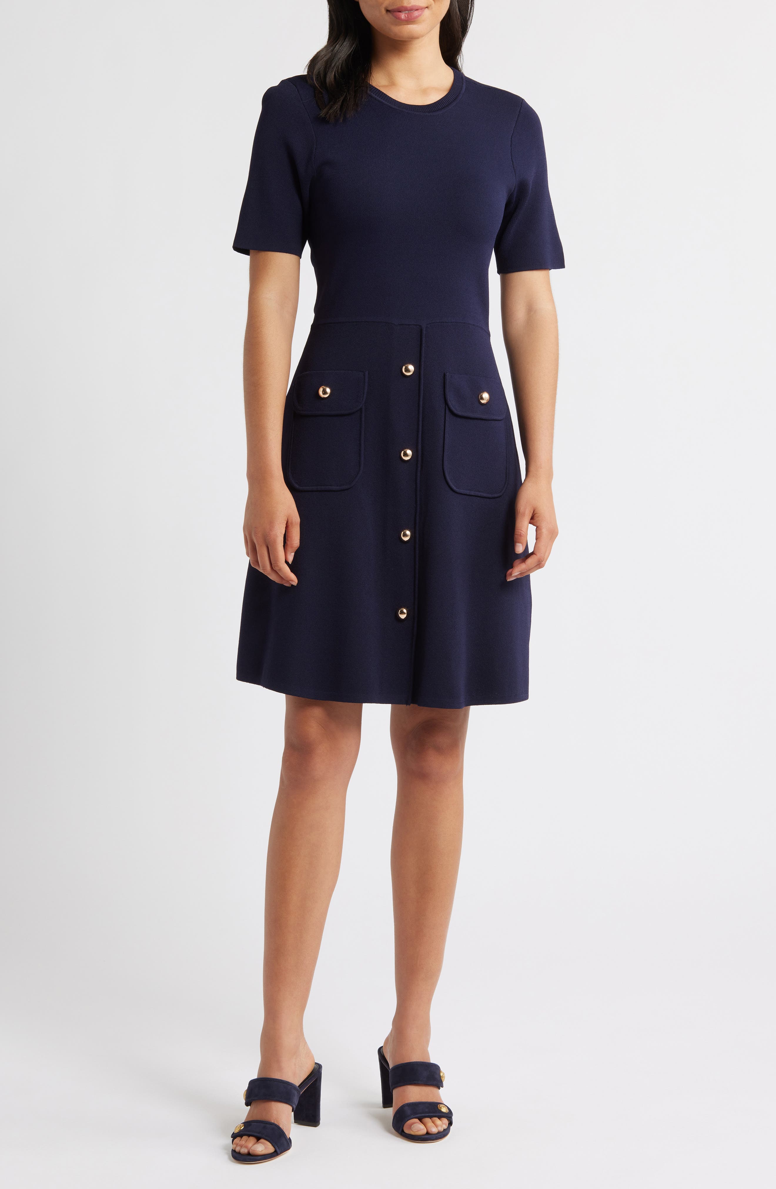 Patch Pocket Knit A-Line Dress - image 1