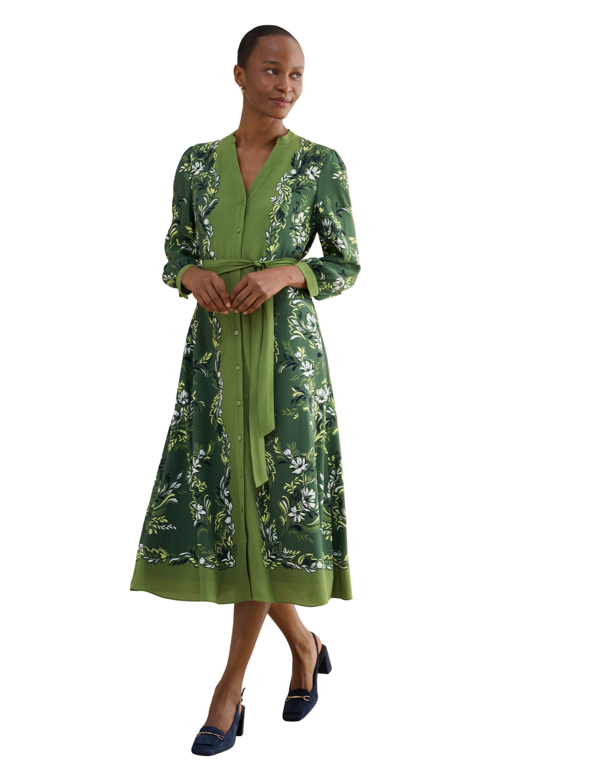 Apolline Printed V-Neck Midi Shirt Dress - image 1