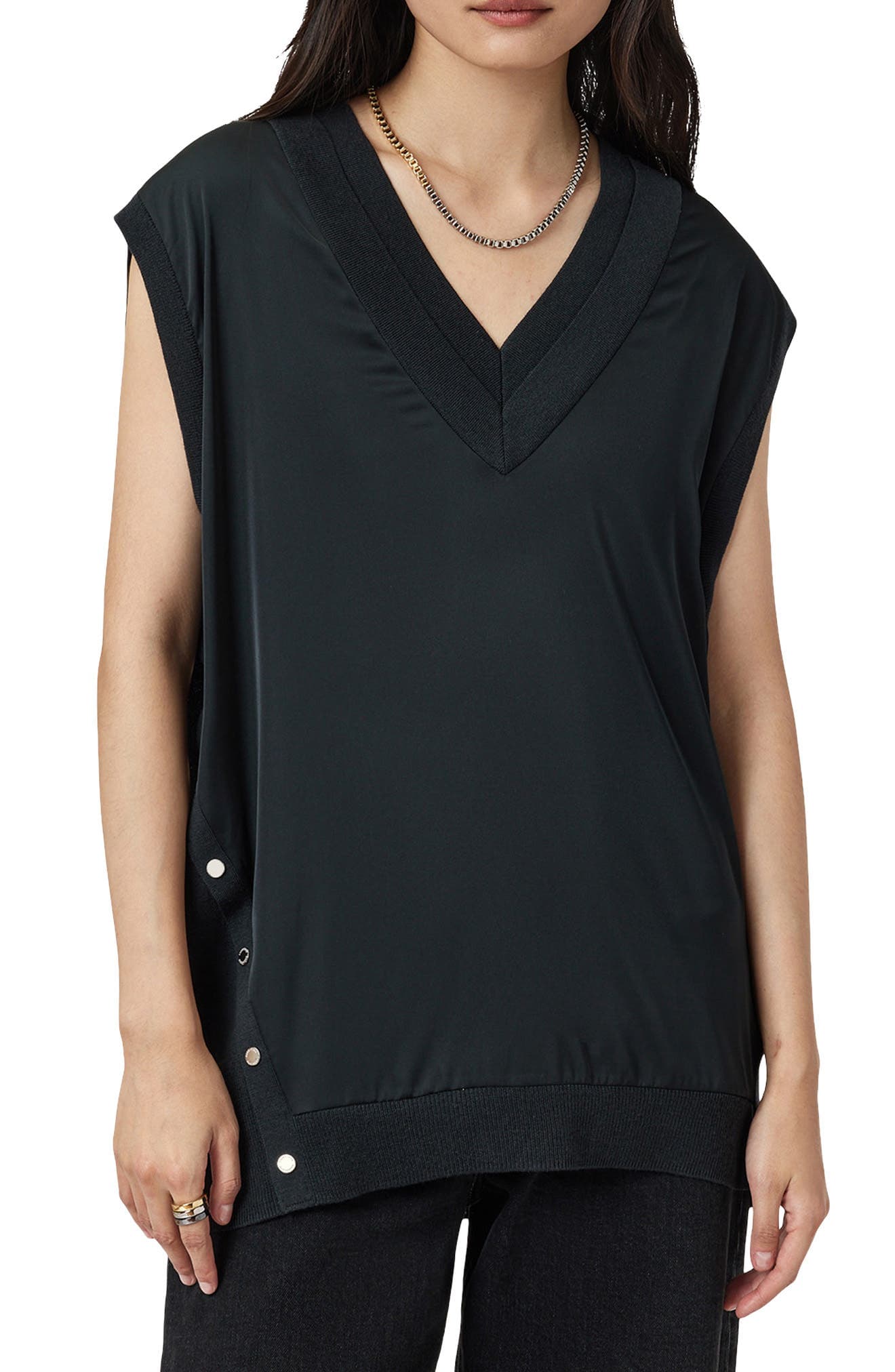 Bern Side Snap Mixed Media Sweater Tank - image 1