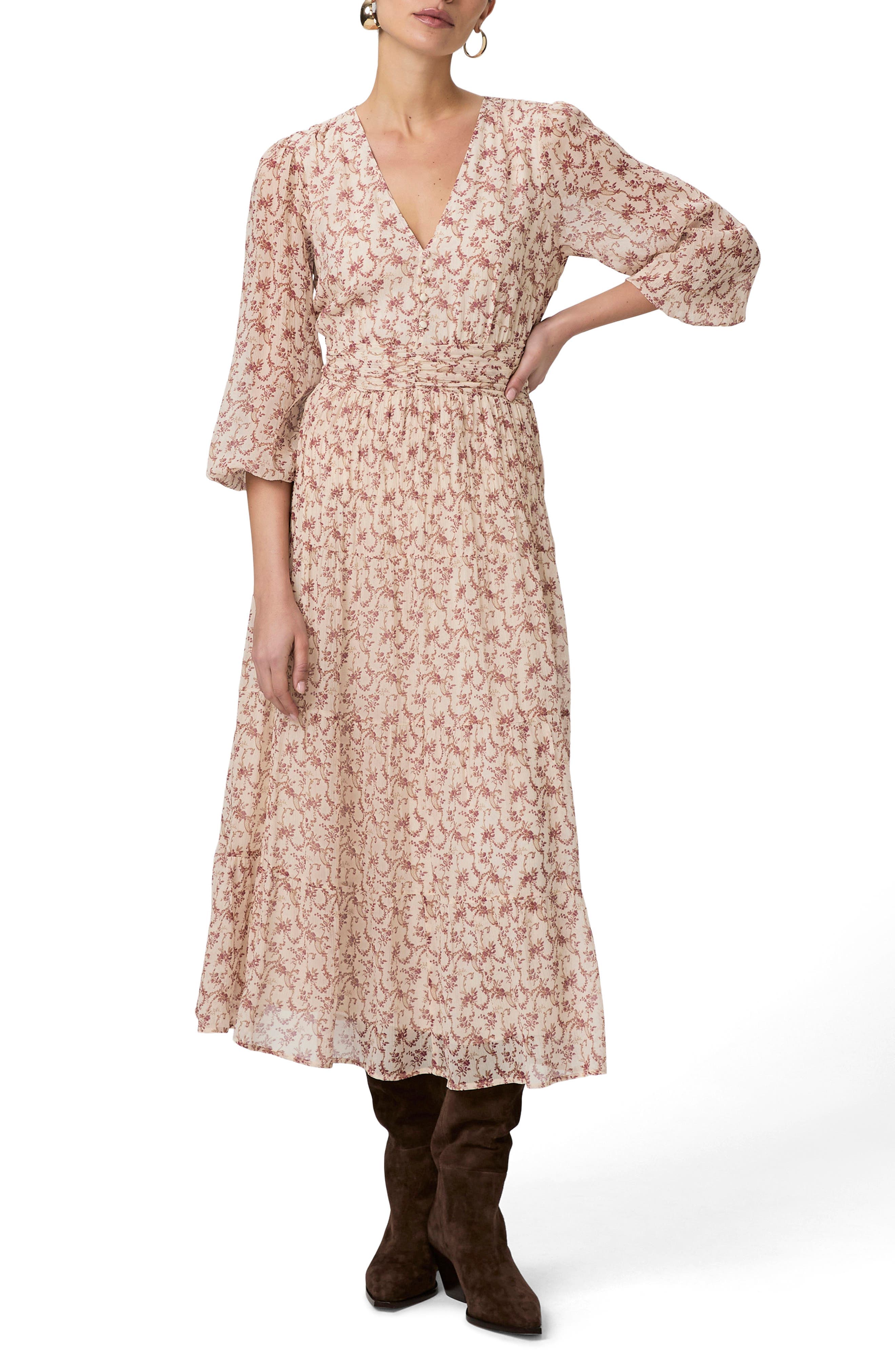 Nicolo Floral Long Sleeve Silk Chiffon Midi Dress - image 1