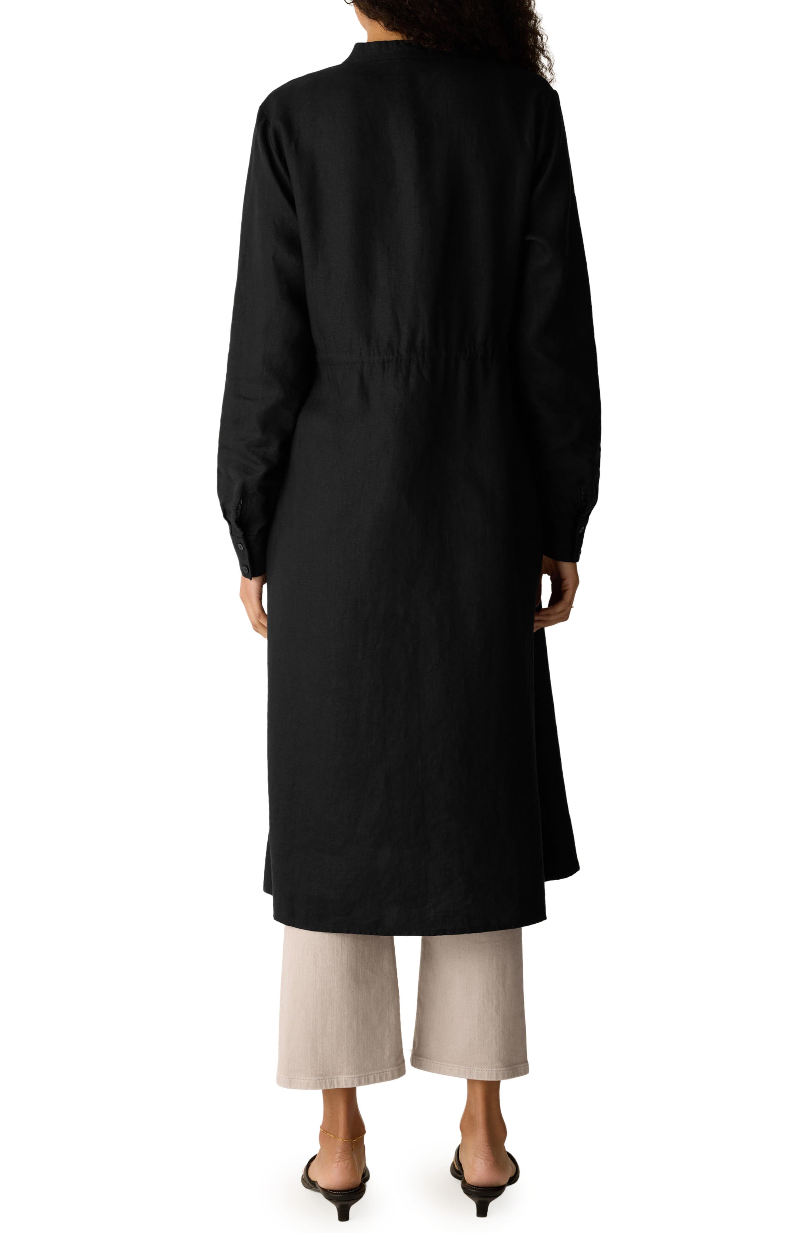 Mandarin Collar Long Sleeve Organic Linen Midi Shirtdress - image 2