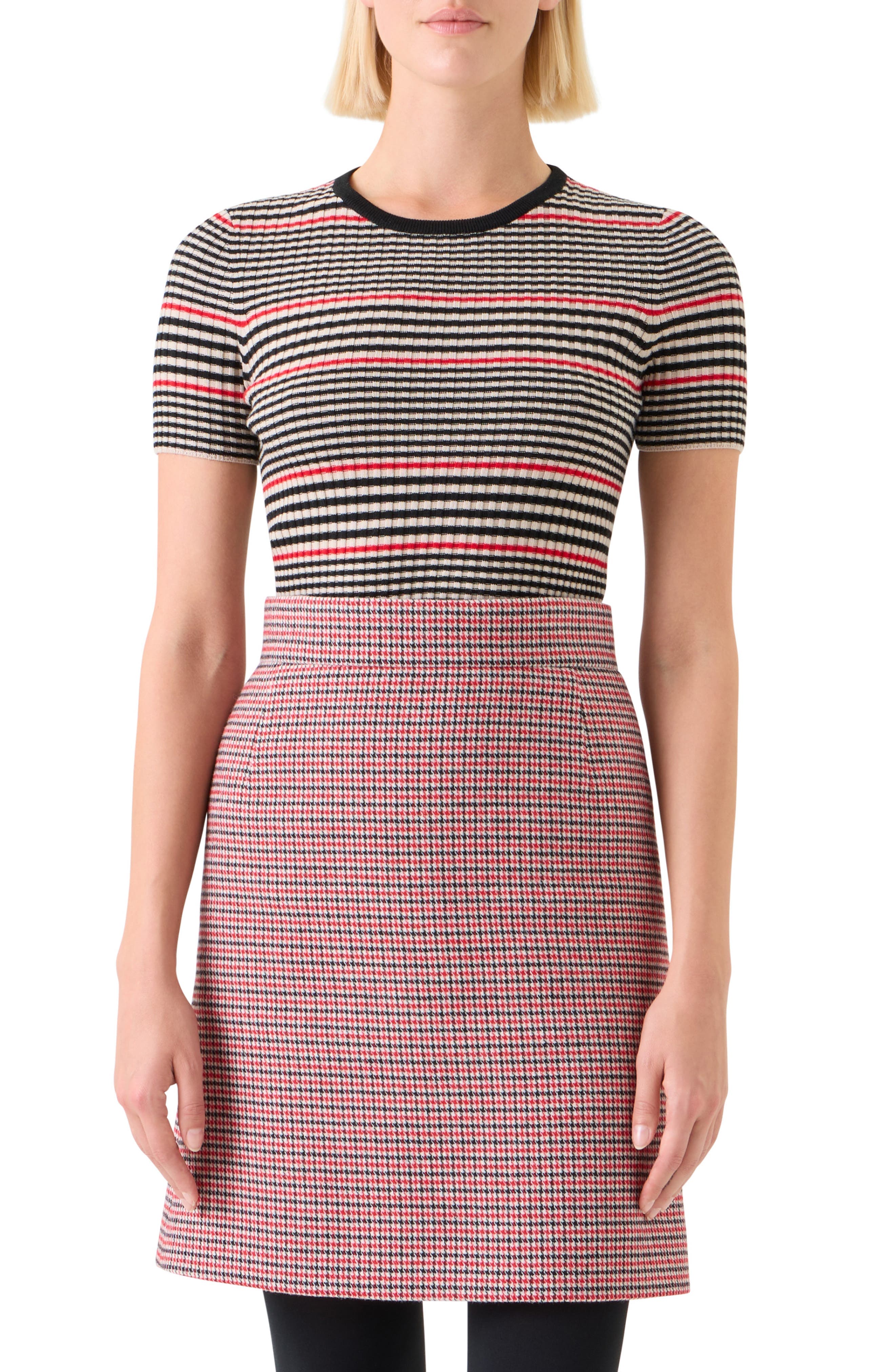 Stripe Short Sleeve Virgin Wool Rib Sweater - image 1