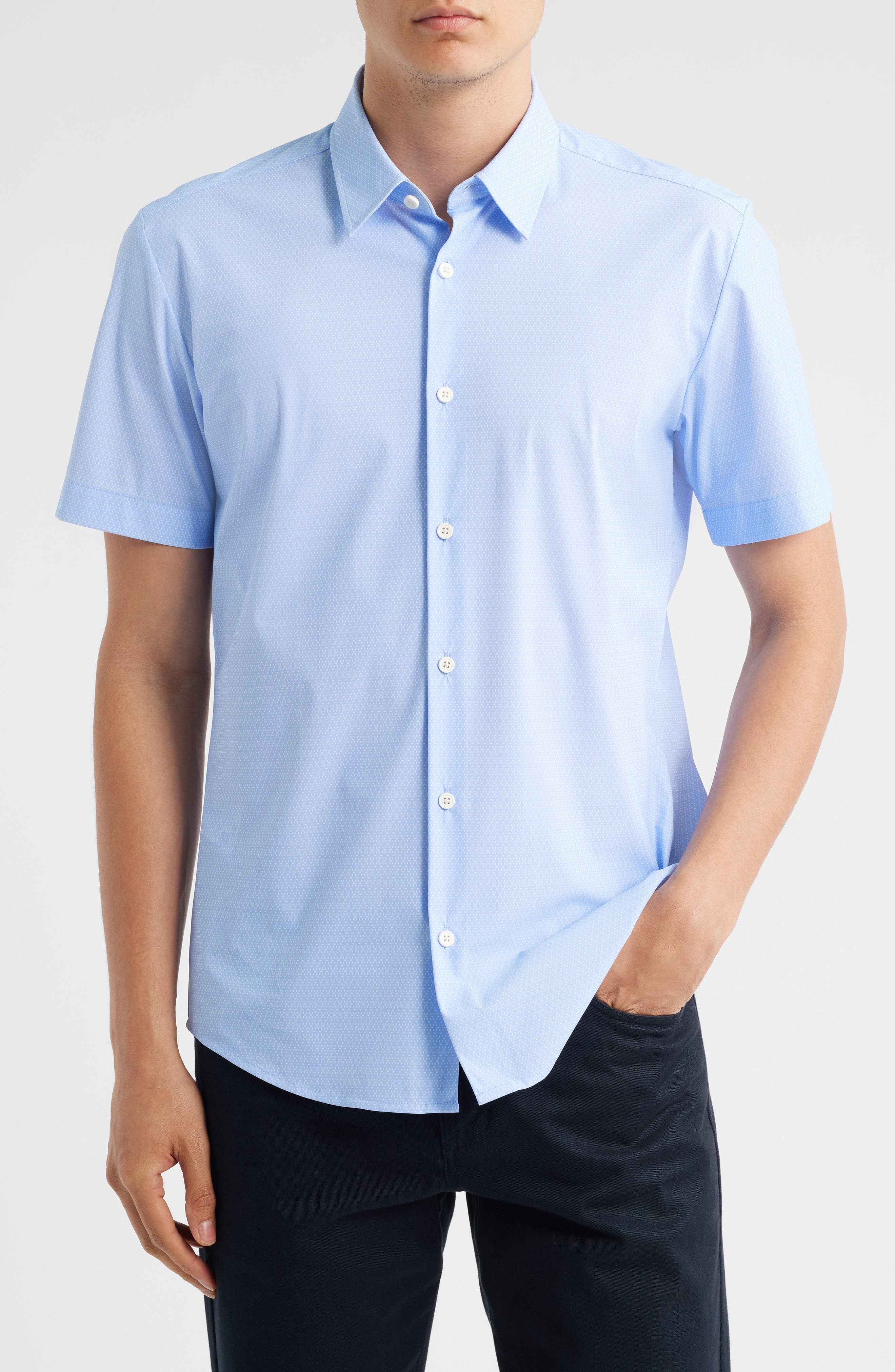 Roan Kent Geo Print Short Sleeve Performance Button-Up Shirt - image 1