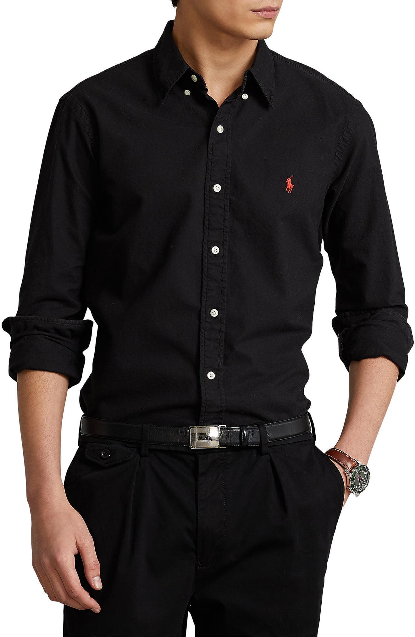 Classic Fit Garment-Dyed Long Sleeve Oxford Shirt - image 1
