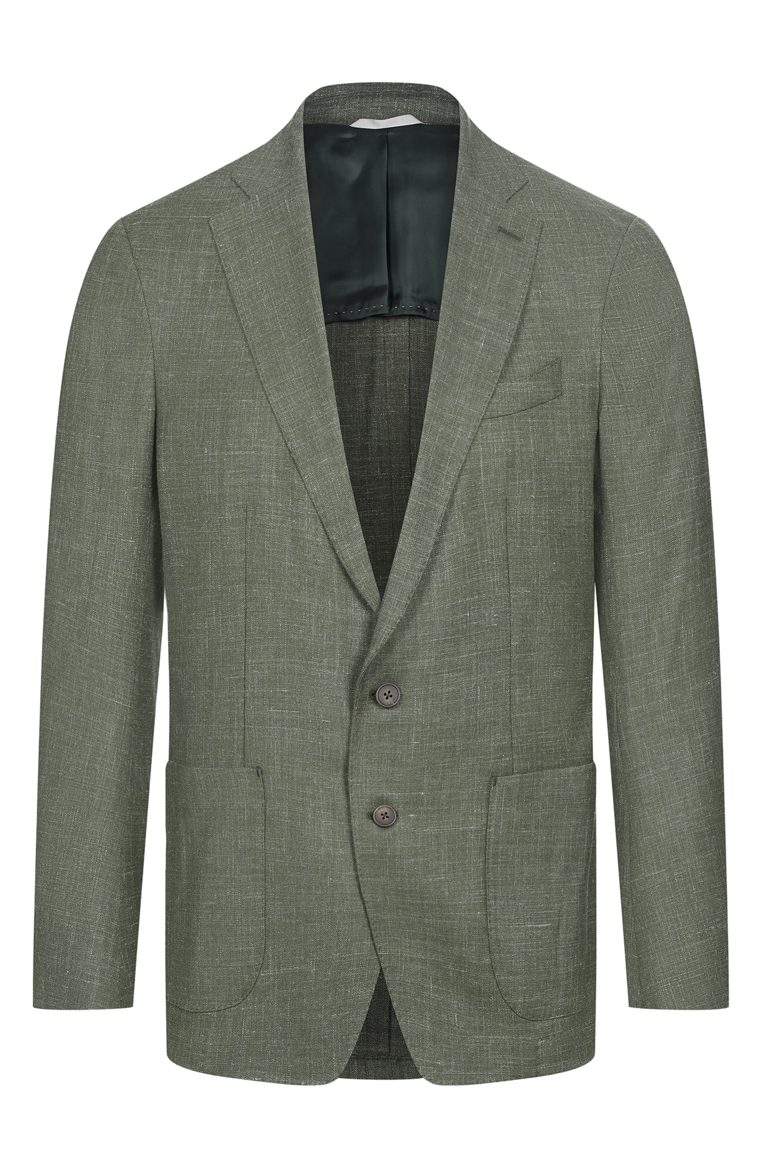 Dark Green Slub Wool & Silk Blend Sport Coat