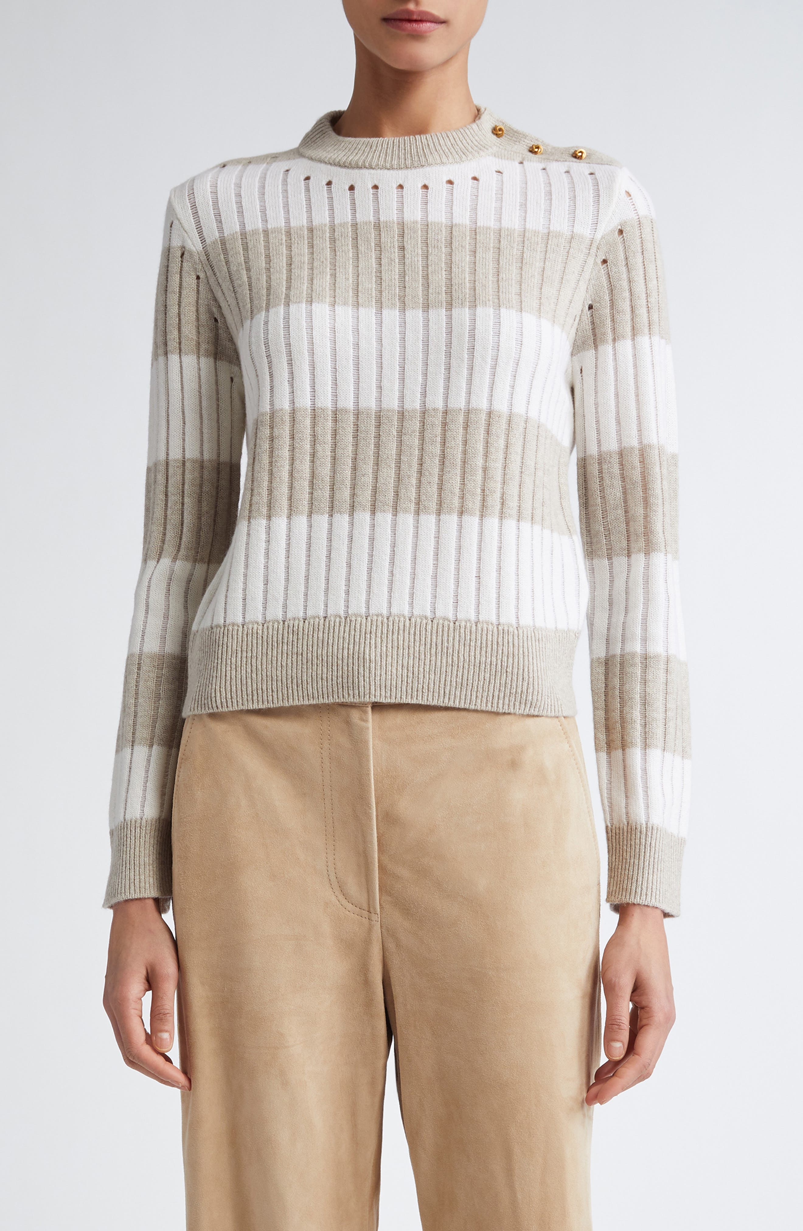 Alfeo Stripe Rib Wool & Cashmere Crop Sweater - image 1