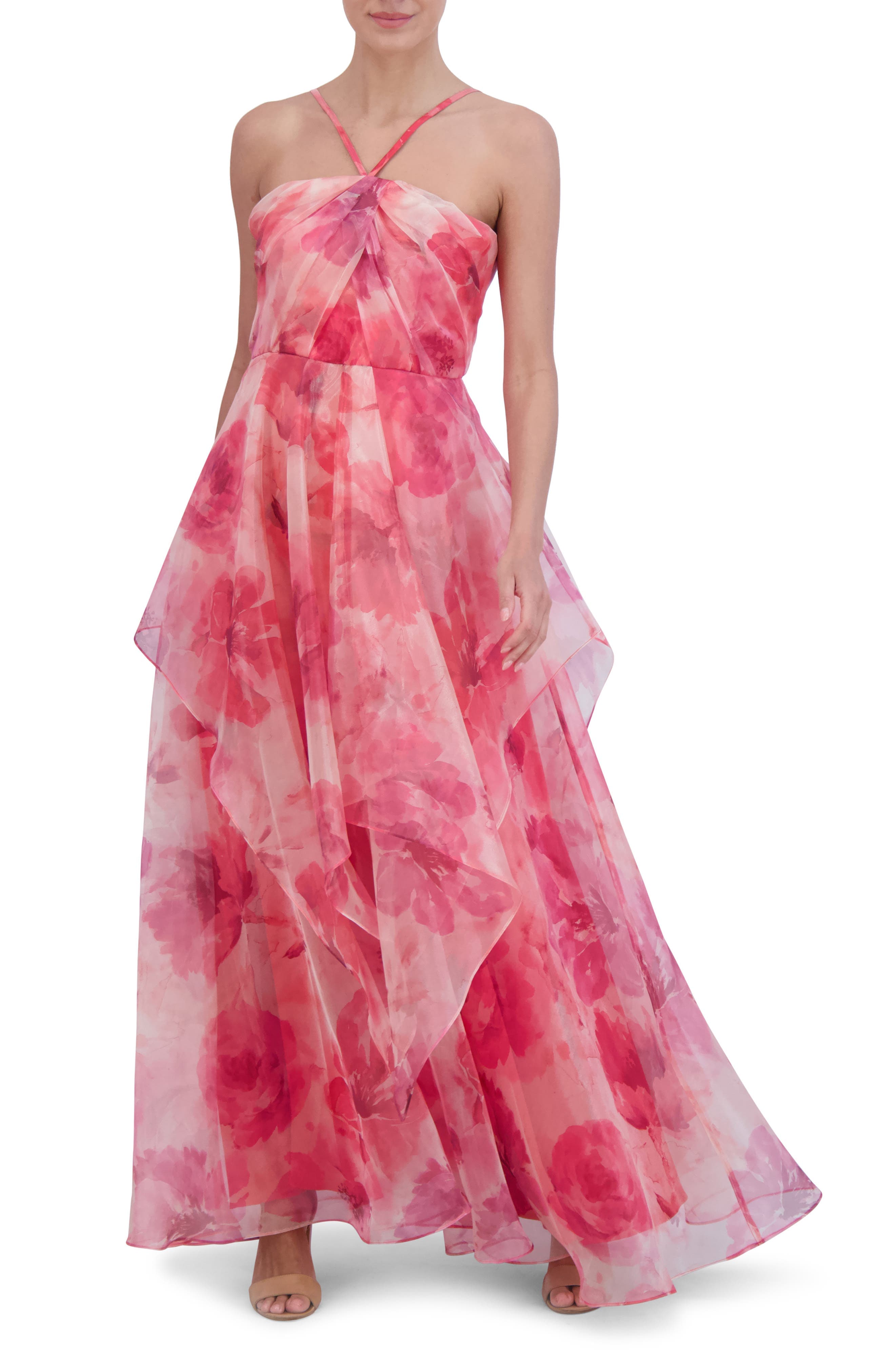 Floral A-Line Chiffon Gown - image 1