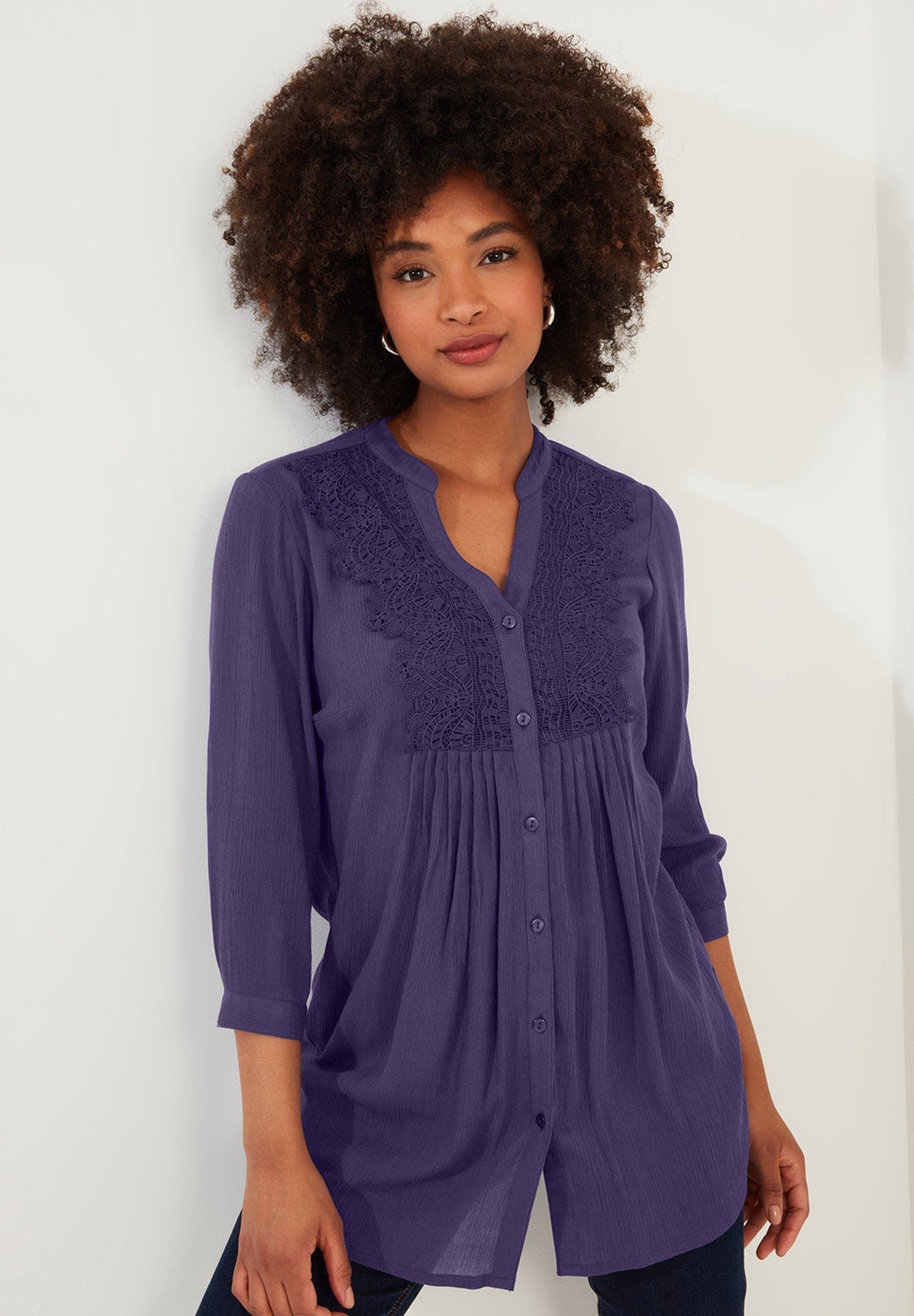 Crochet Trim Pintuck Shirt - image 1