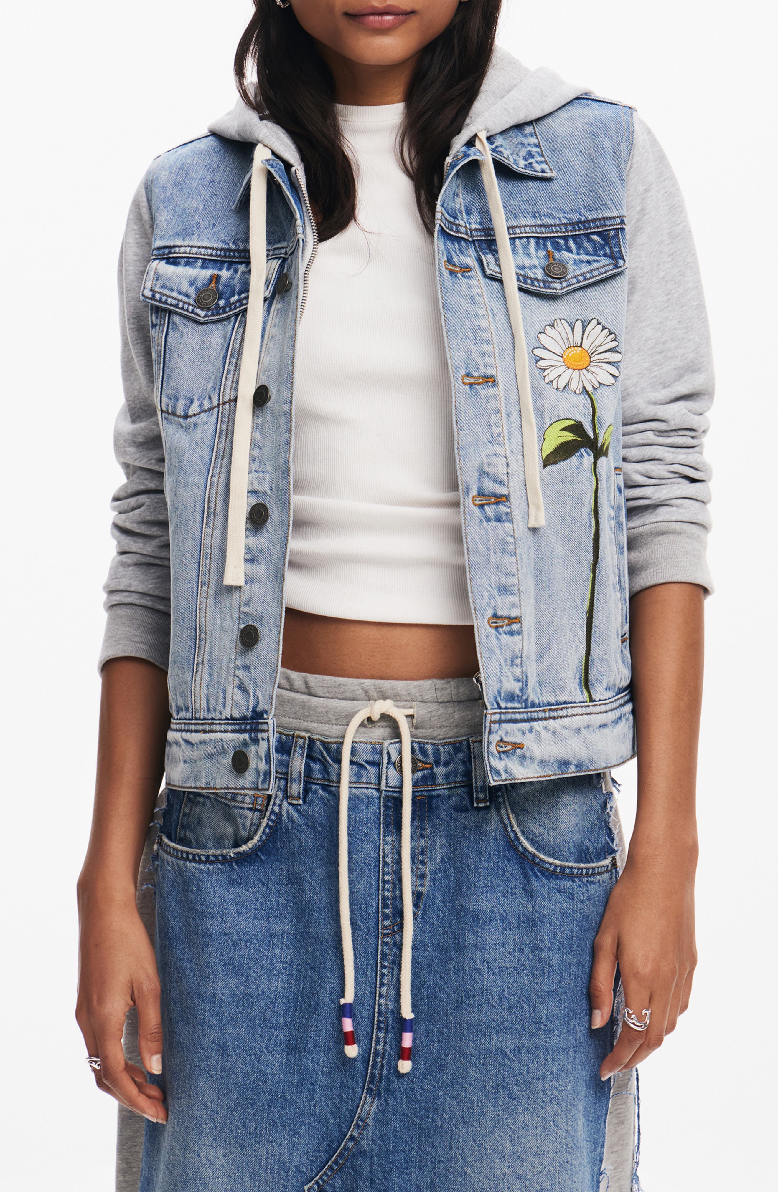 Mixed Media Denim & Cotton Fleece Hoodie - image 1