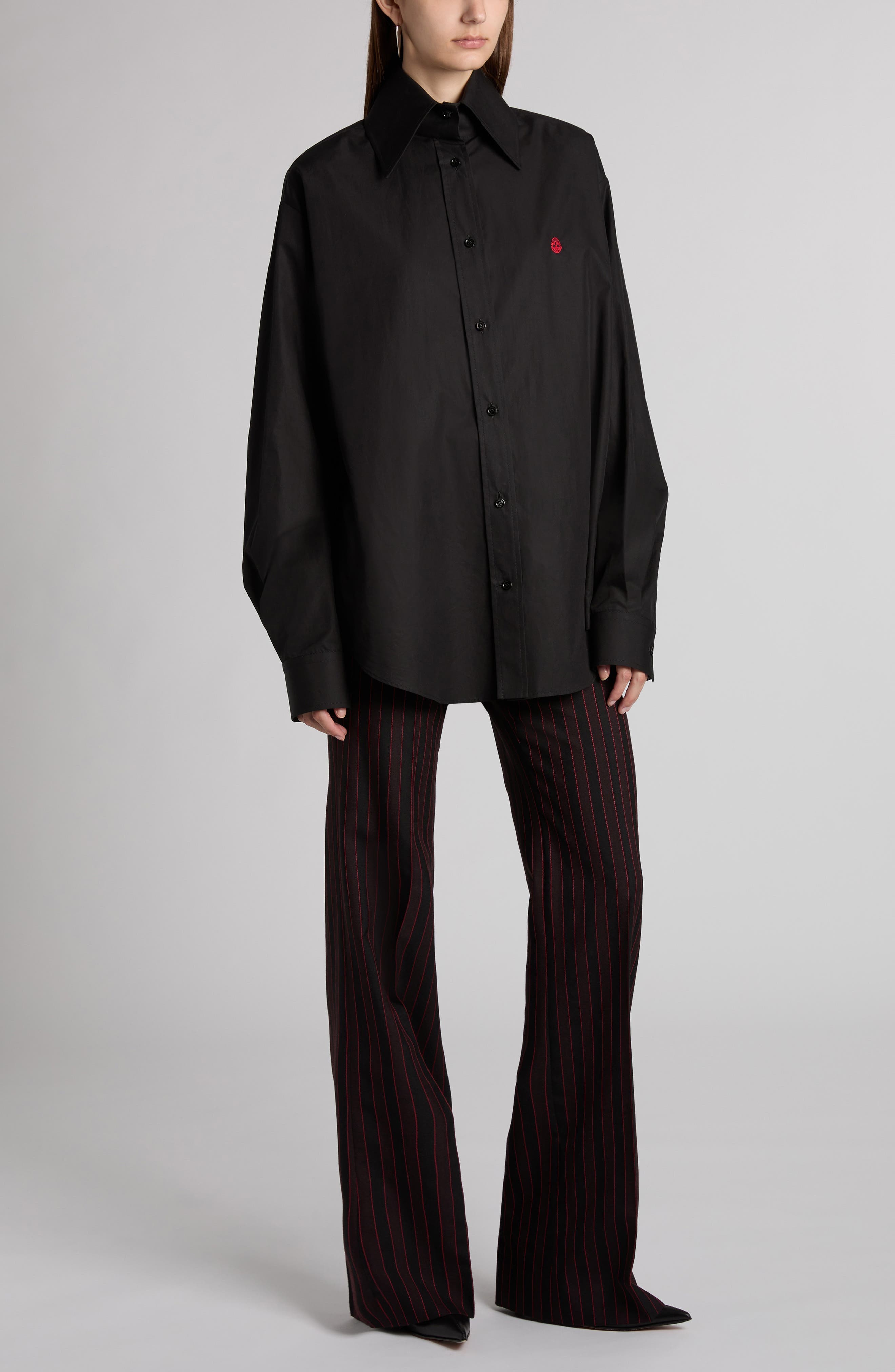 Skull Embroidered Cotton Poplin Button-Up Shirt - image 2