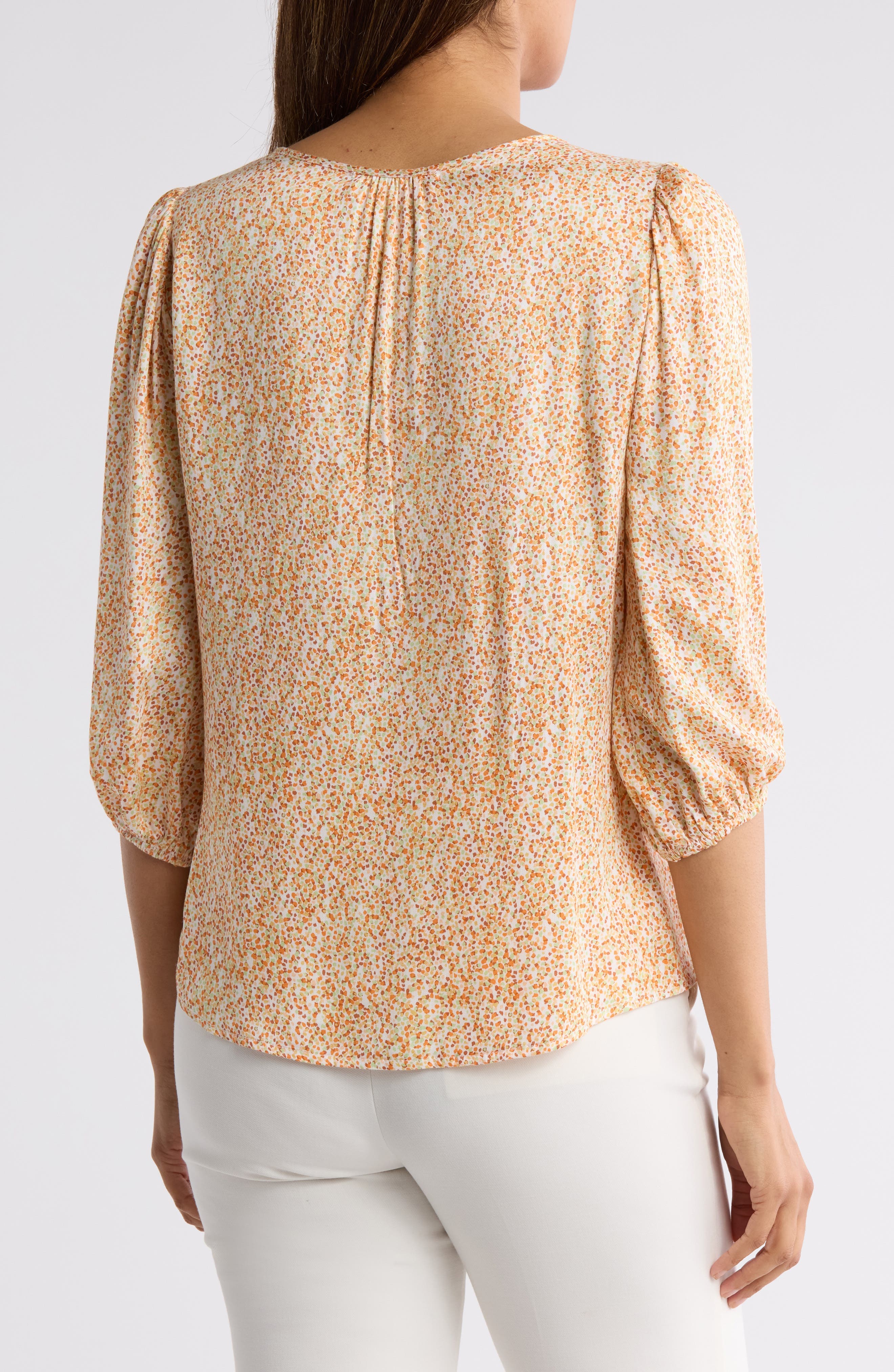 Dot V-Neck Three-Quarter Sleeve Top - image 4
