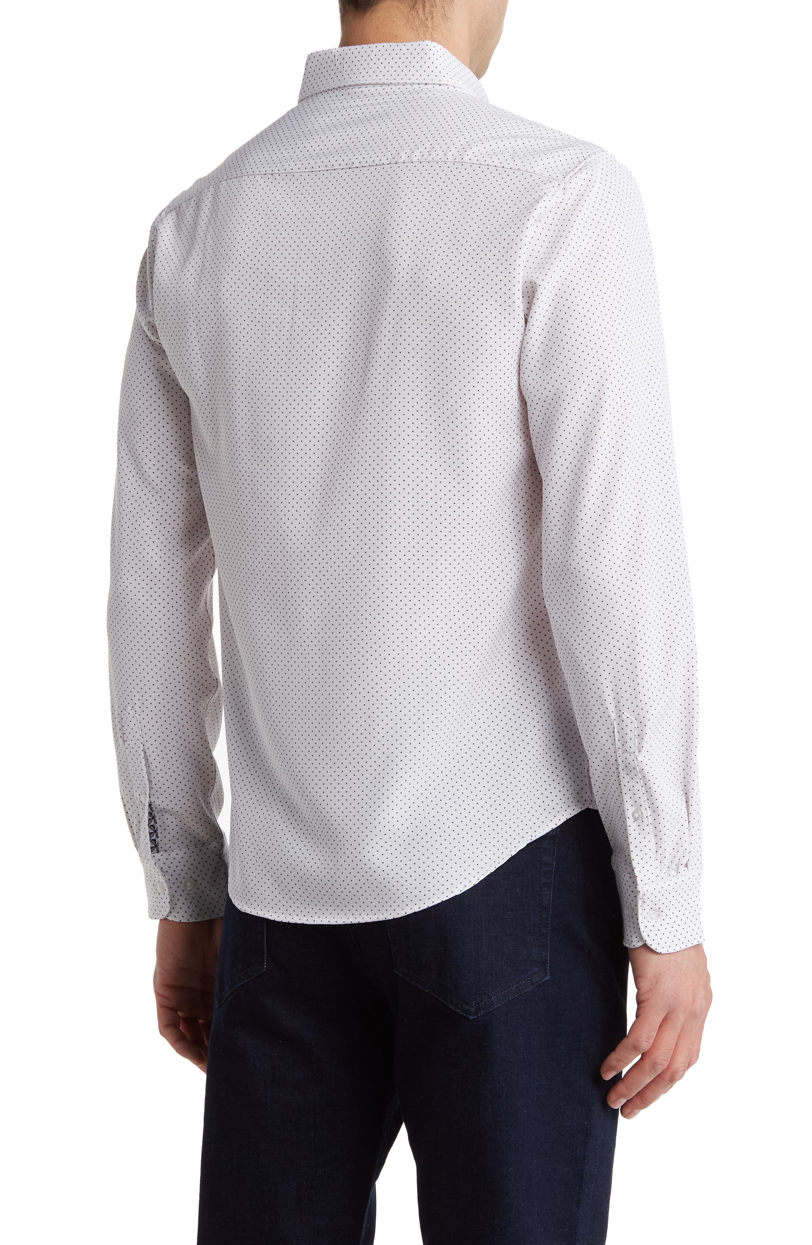 Polka Dot Print Stretch Button-Up Sport Shirt - image 2