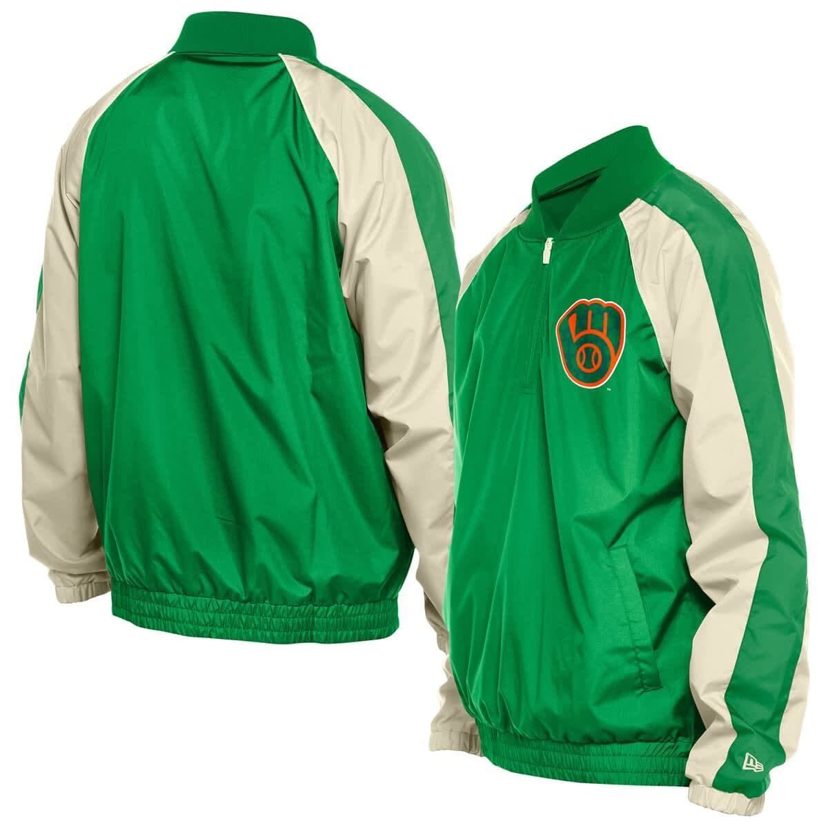 Men's New Era Kelly Green Milwaukee Brewers St. Patrick's Day Ripstop Raglan Quarter-Zip Windbreaker - image 1