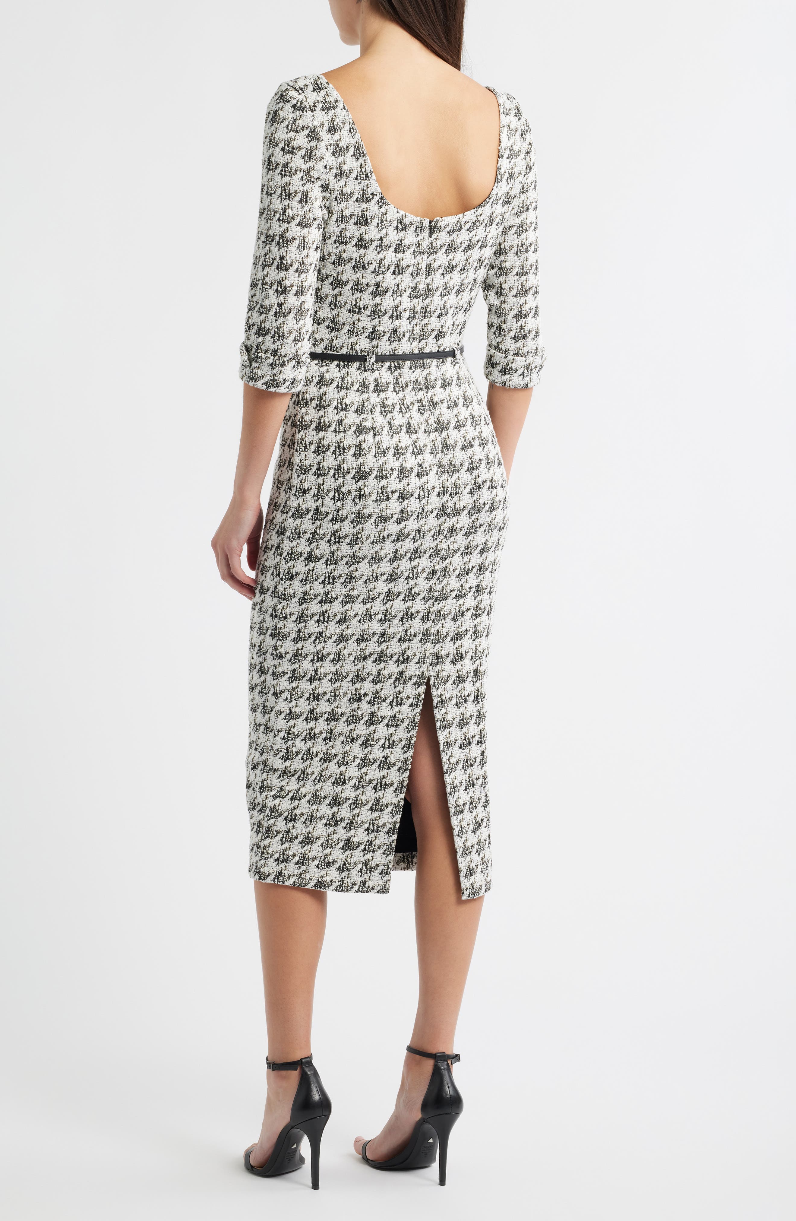 Jackie Houndstooth Cowl Neck Tweed Midi Dress - image 2