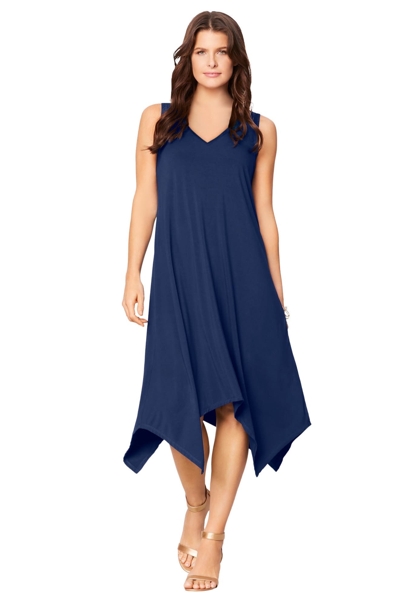 Plus Size Stretch Knit Mid Length Sleeveless Swing Dress - image 3