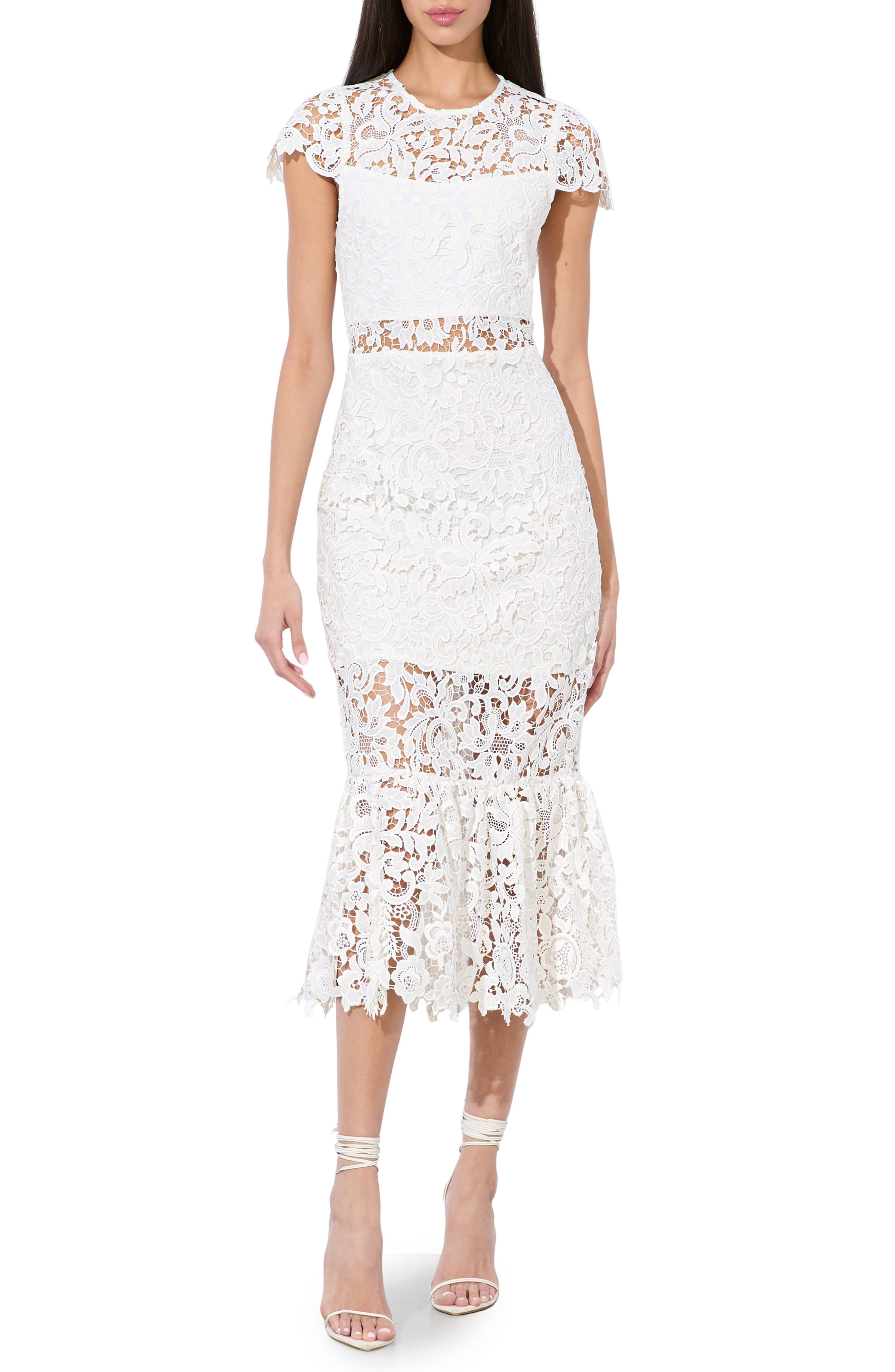 Clover Flounce Hem Lace Midi Dress - image 1