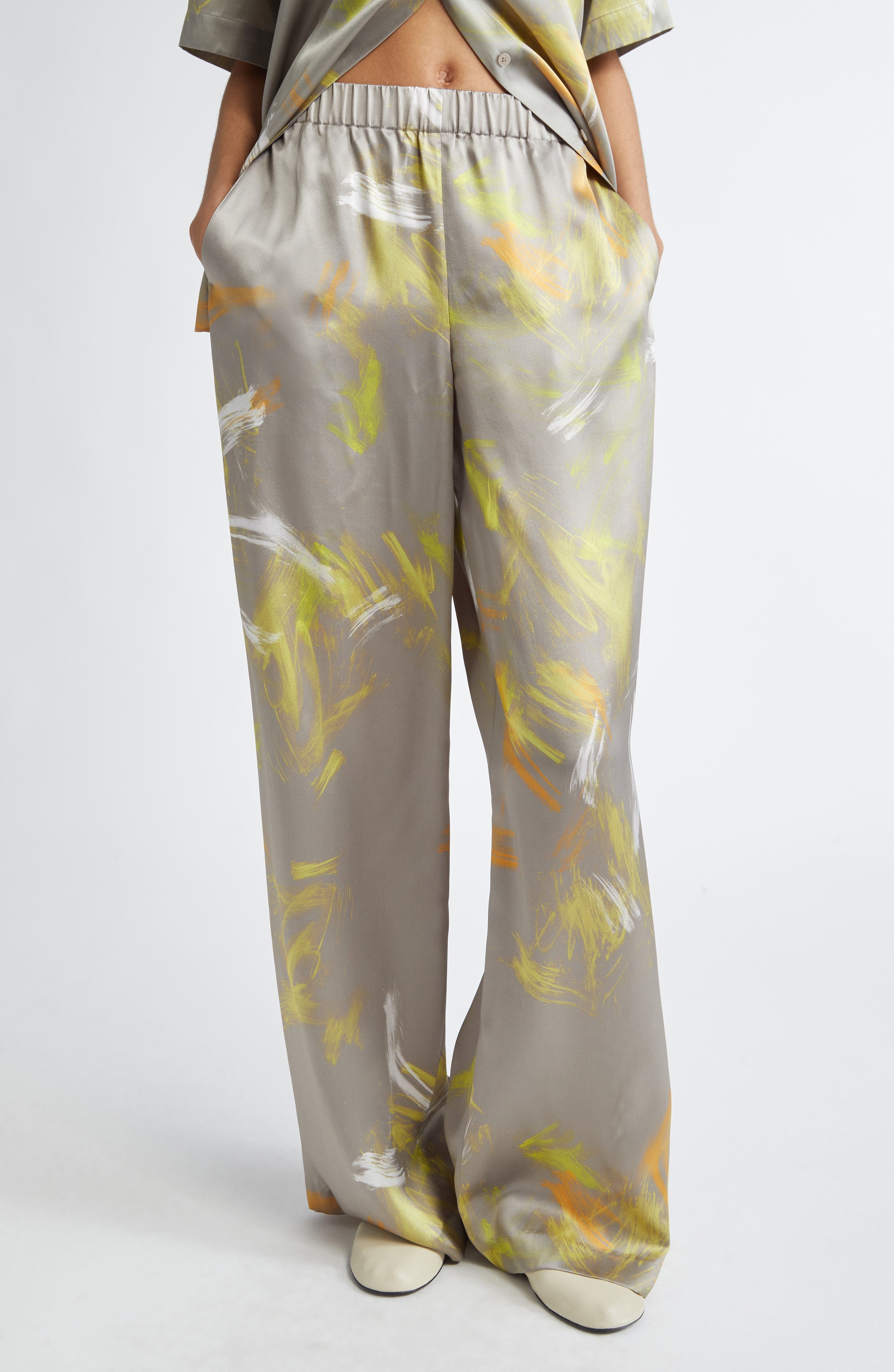 Riverside Pastel Smudge Silk Satin Pants - image 1
