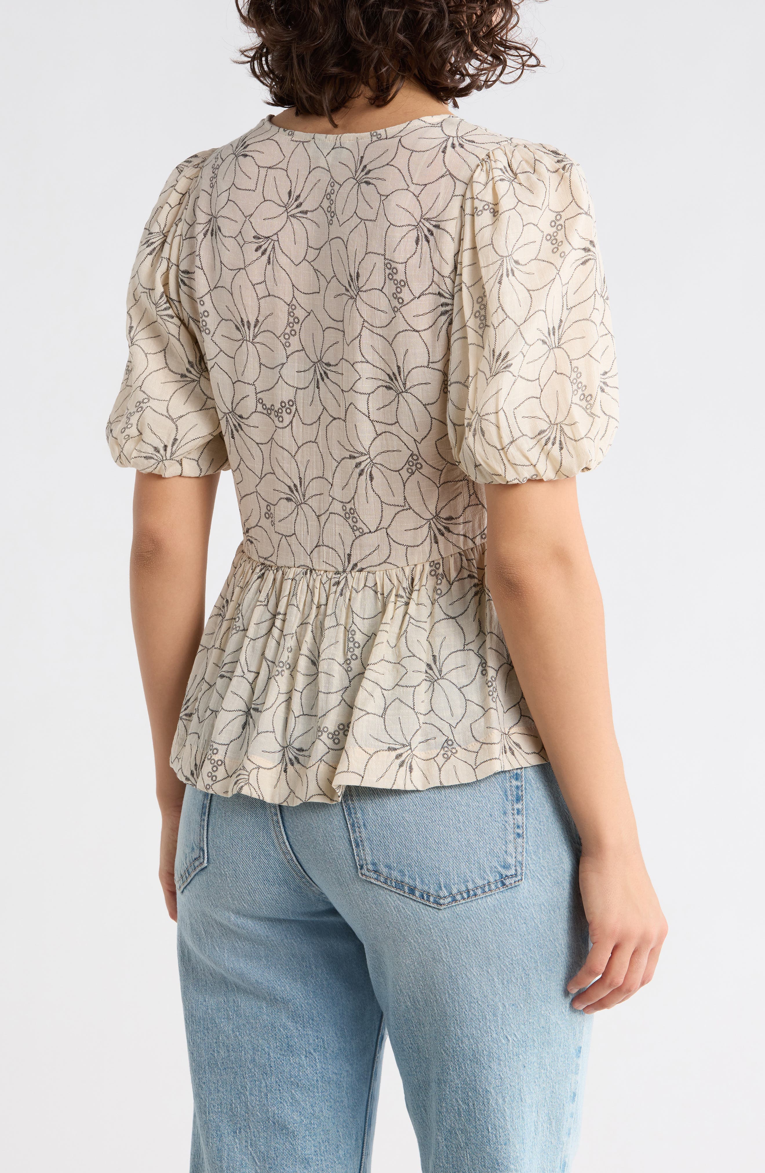 Print Tie Front Puff Sleeve Top - image 4