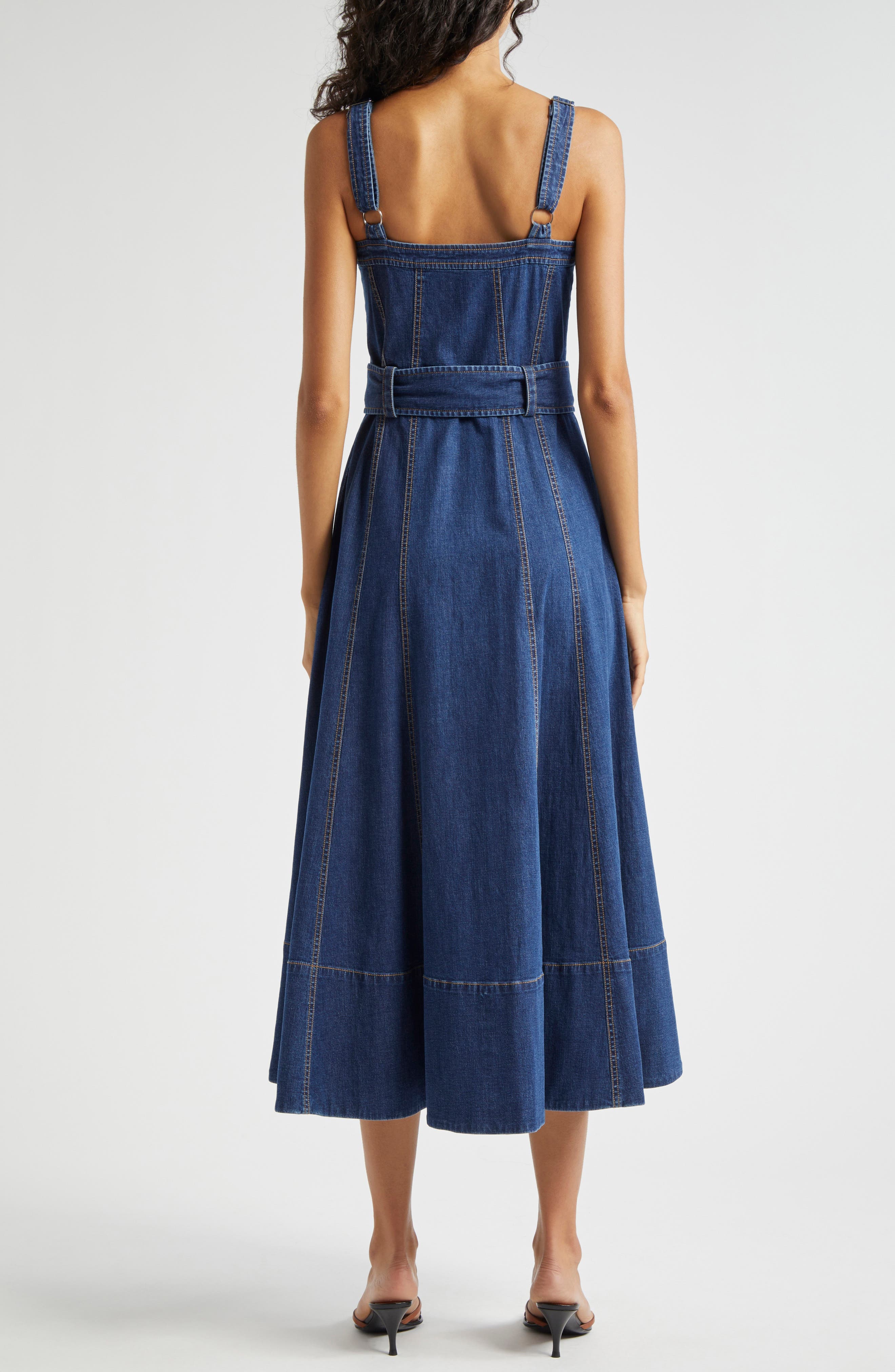 Vega Belted Sleeveless Denim Fit & Flare Midi Dress - image 2