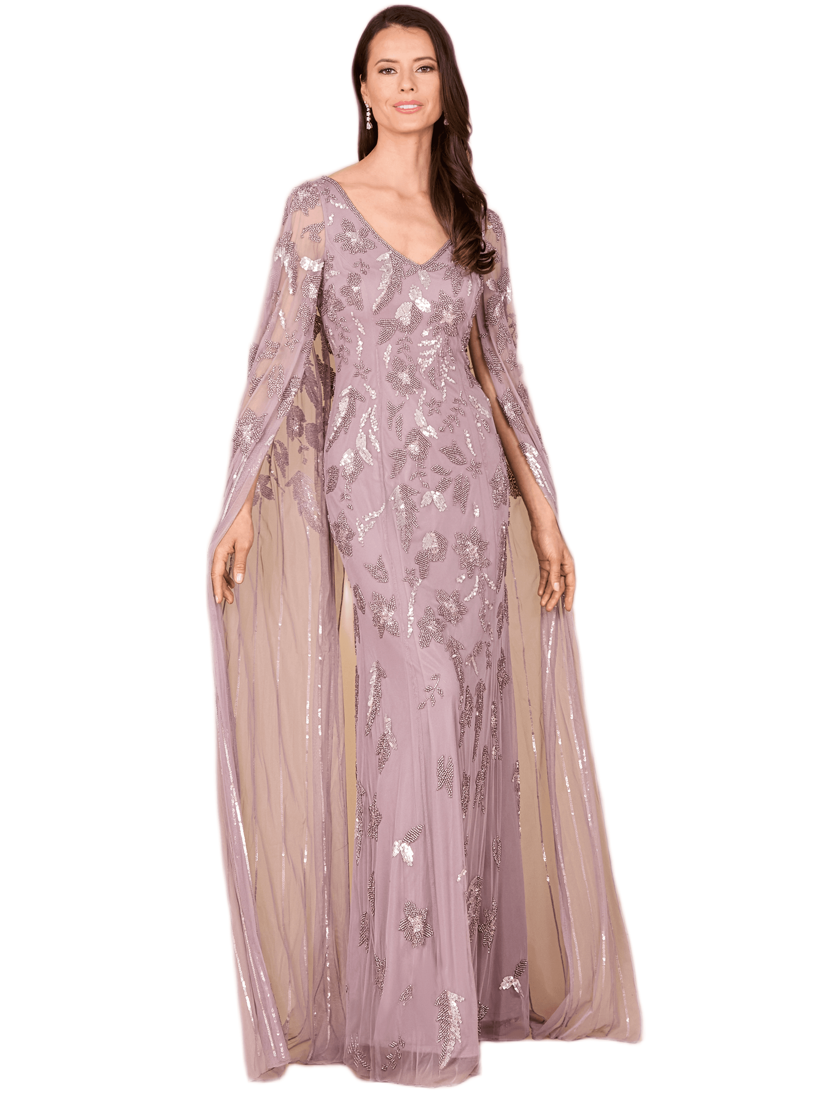 Beaded Sheath Dress with Long Cape - image 3