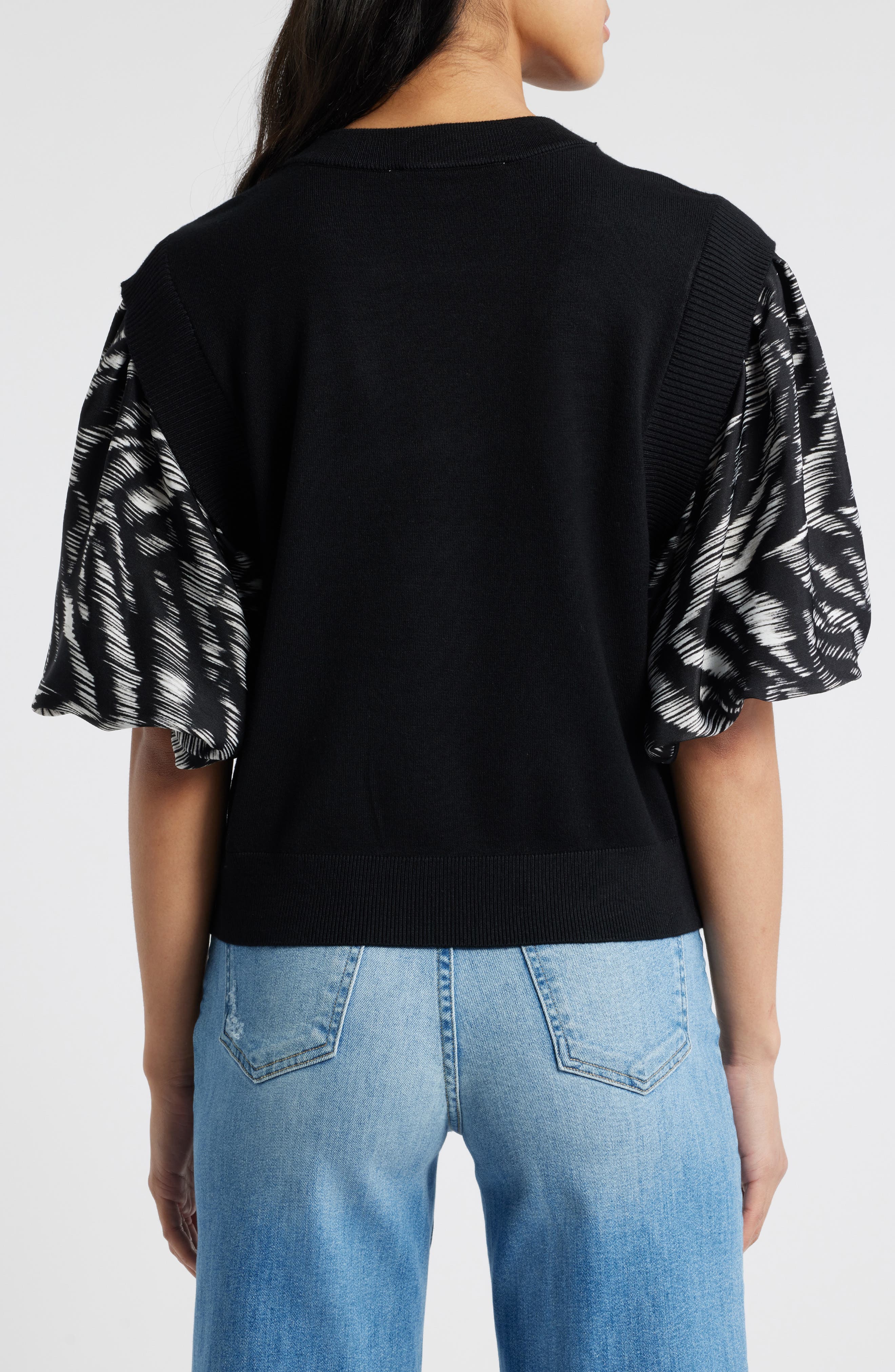 Print Sleeve Mixed Media Sweater - image 2
