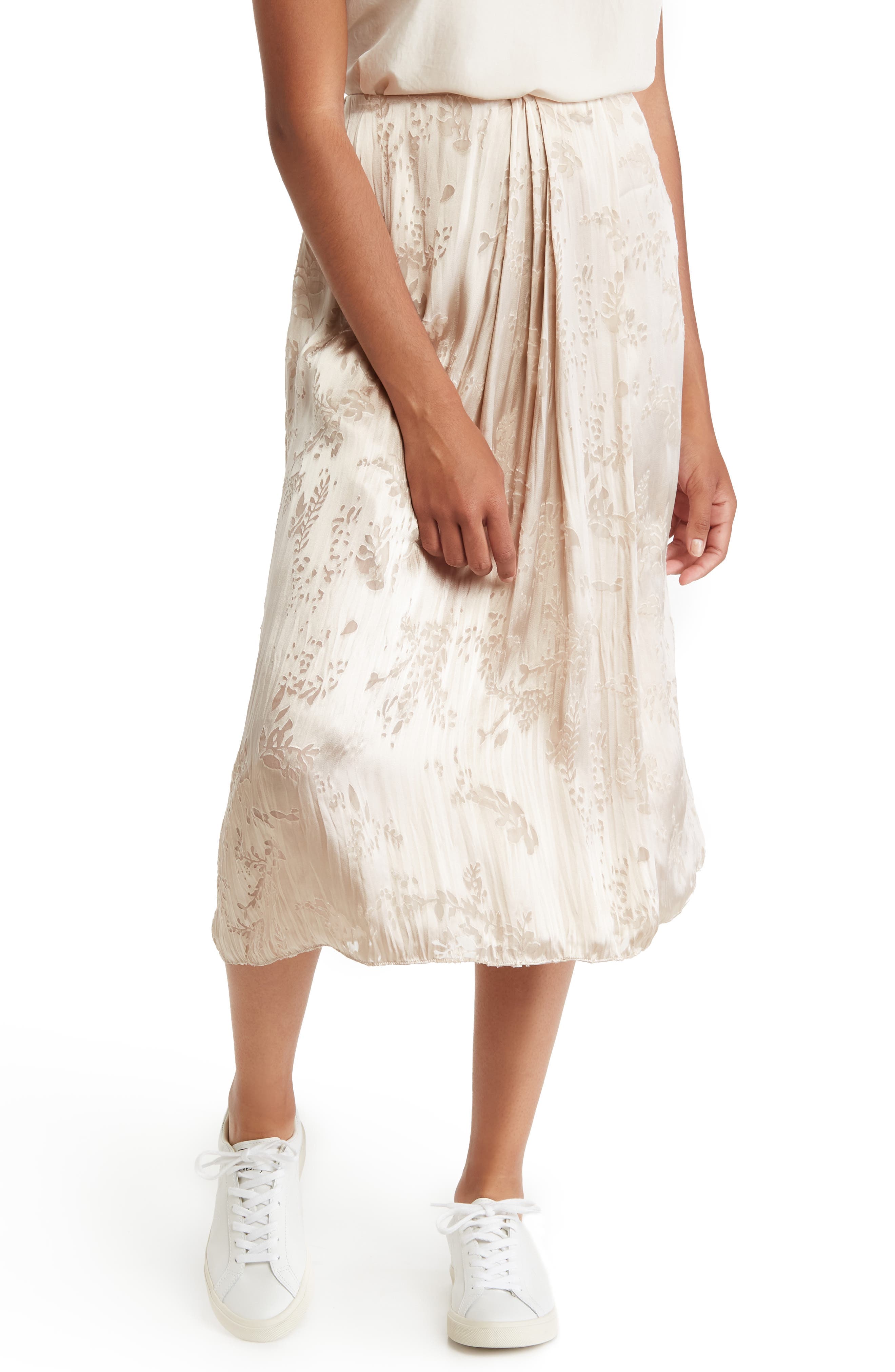 Asymmetric Floral Print Drape Skirt - image 1