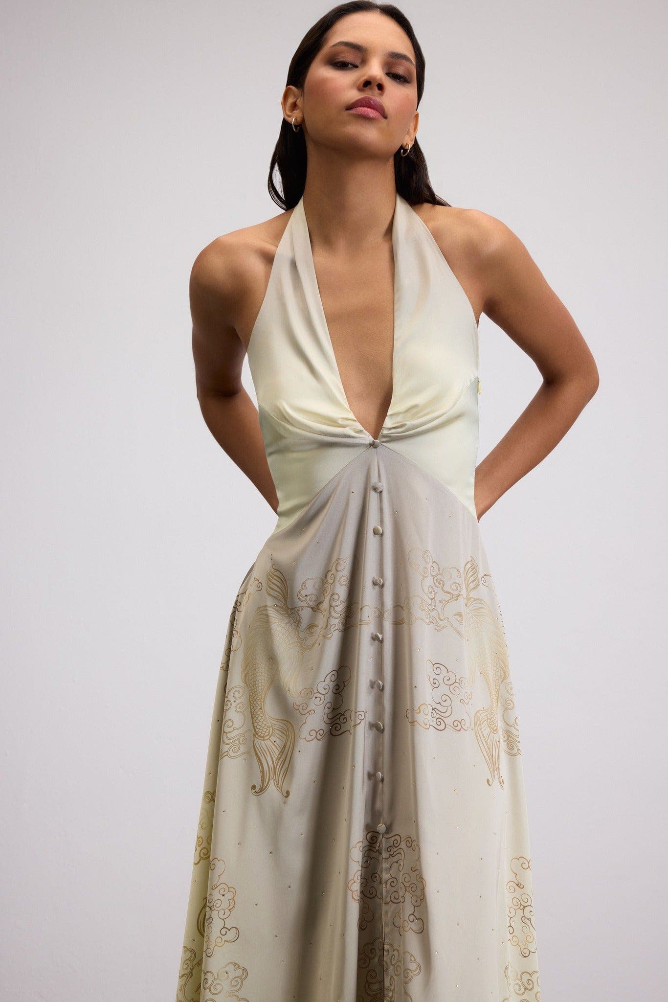 Golden Koi Maxi Dress With Crystal Hem - image 2