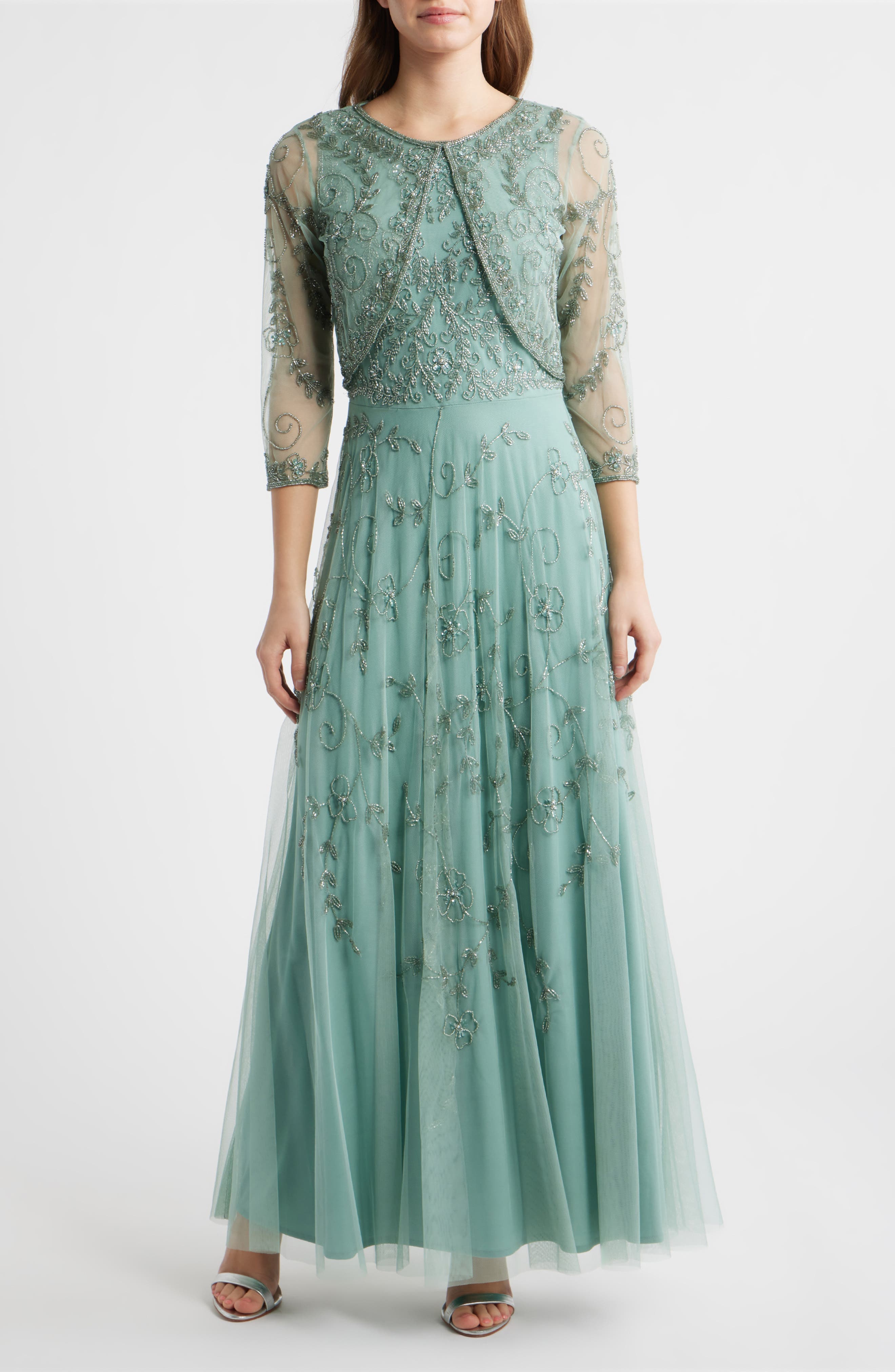 Beaded Mesh Gown with Jacket - image 3