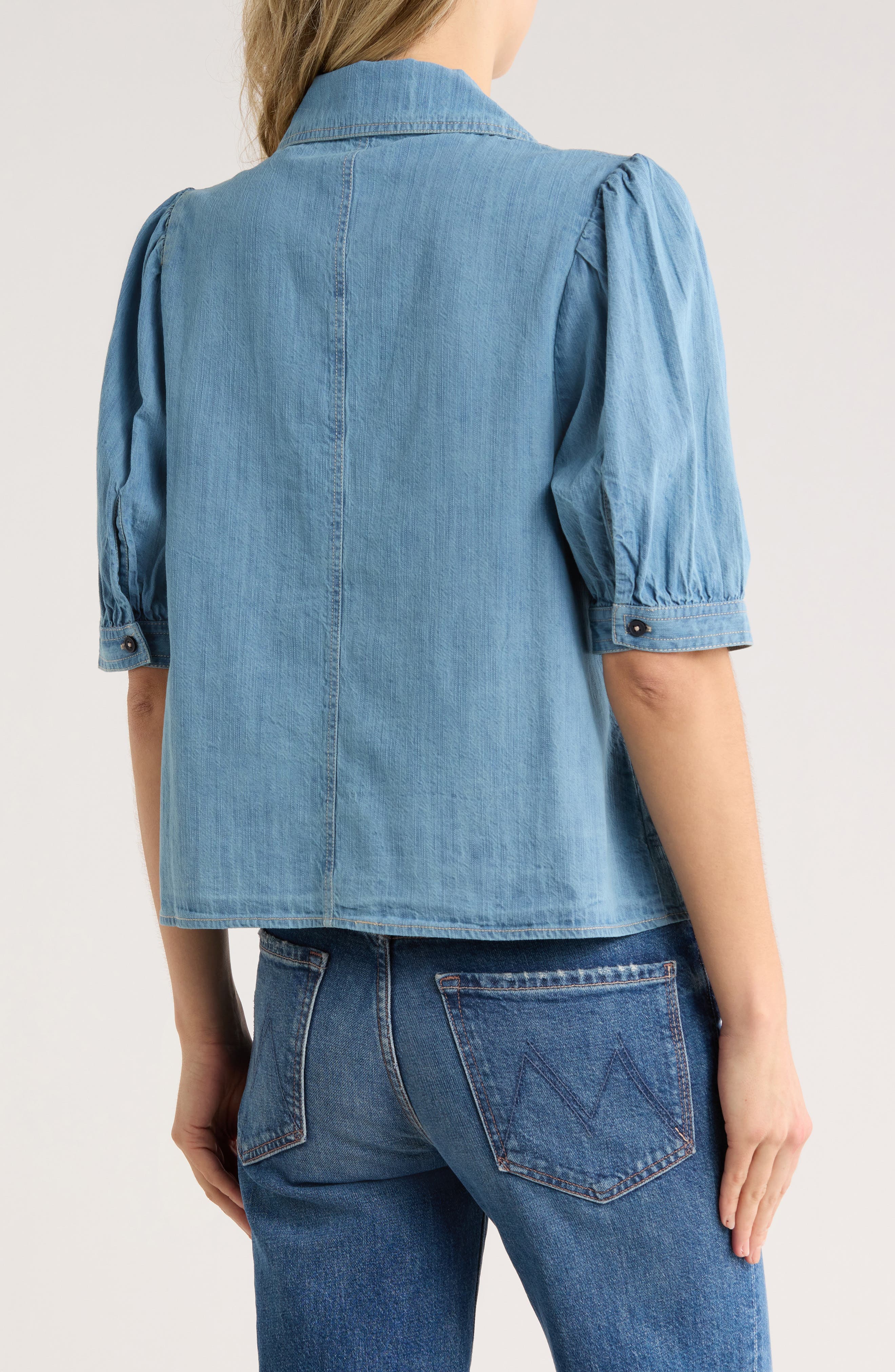 Sailor Collar Puff Sleeve Button-Up Shirt - image 2