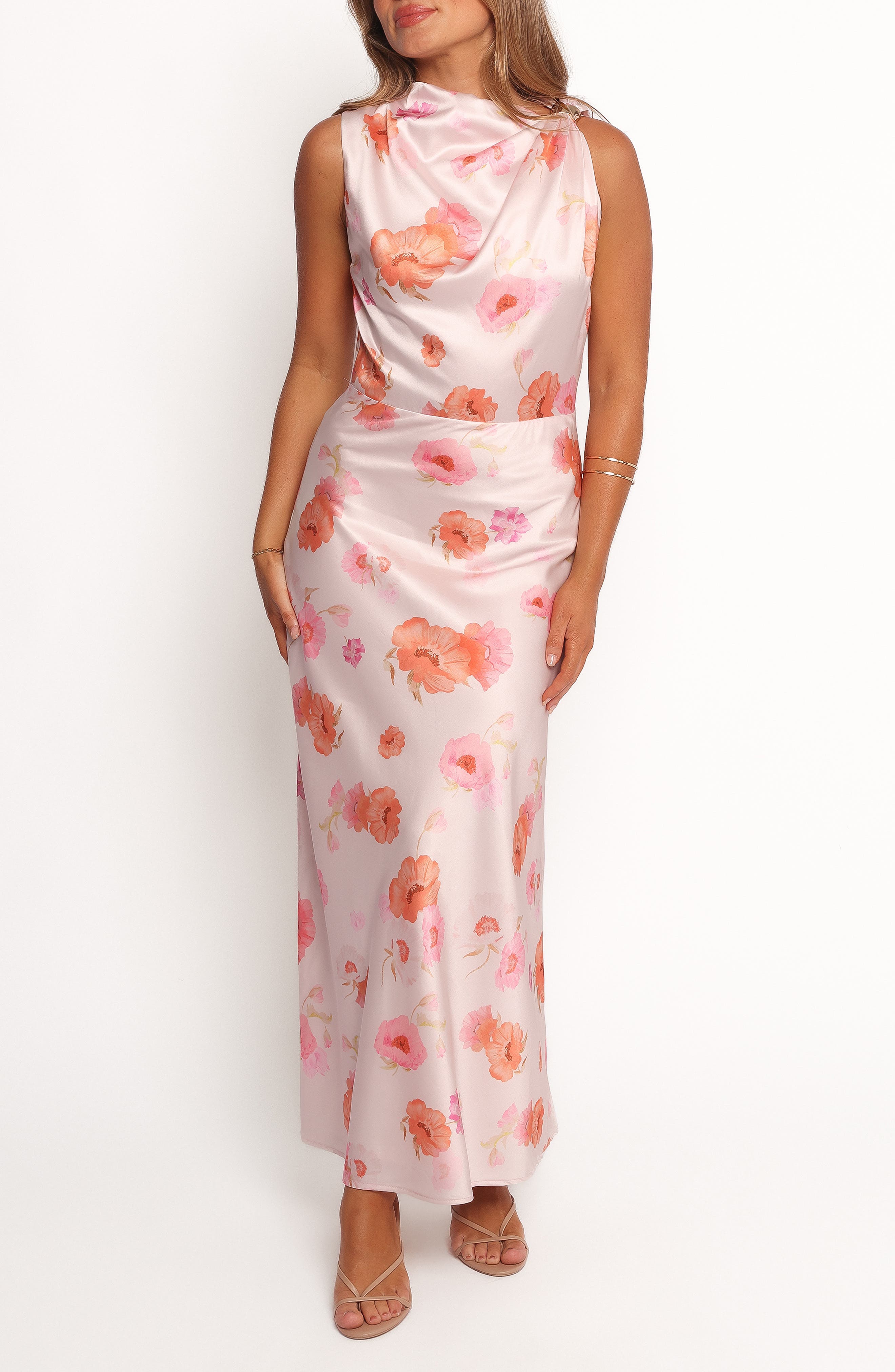 Frayla Floral Print Satin Dress - image 1