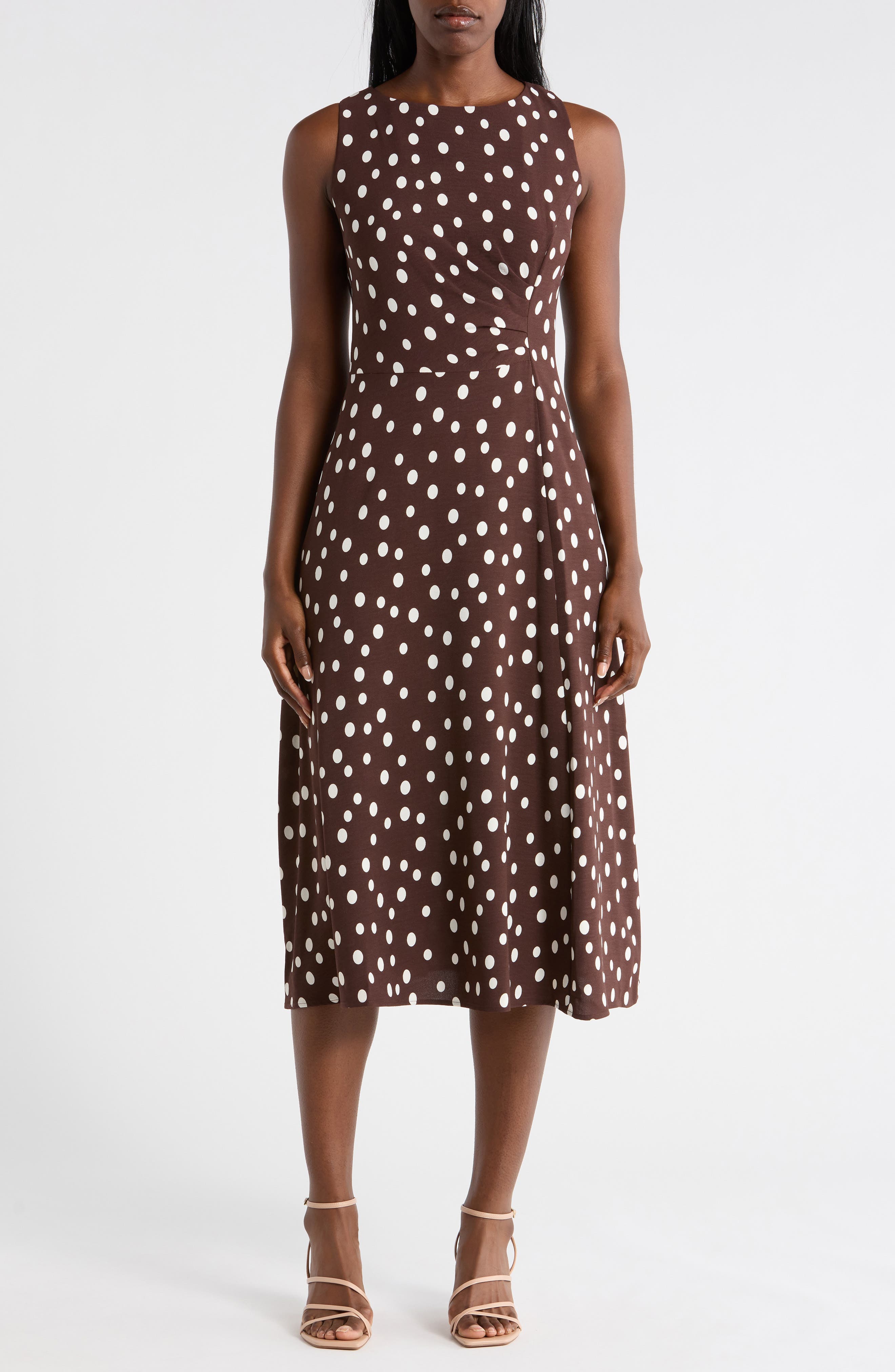 Dot Side Pleat Sleeveless Midi Dress - image 1