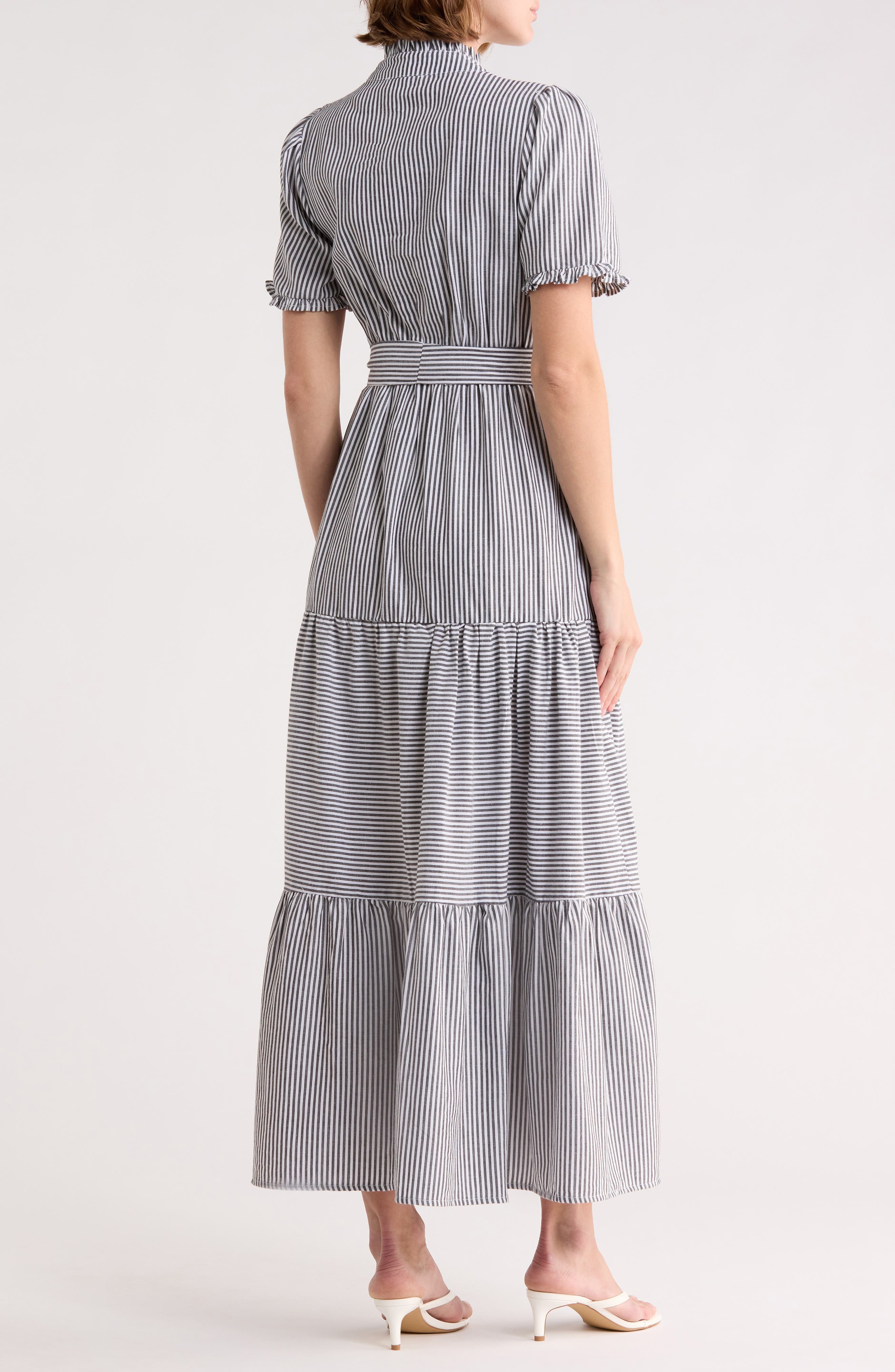 Stripe Short Sleeve Cotton Seersucker Maxi Dress - image 2