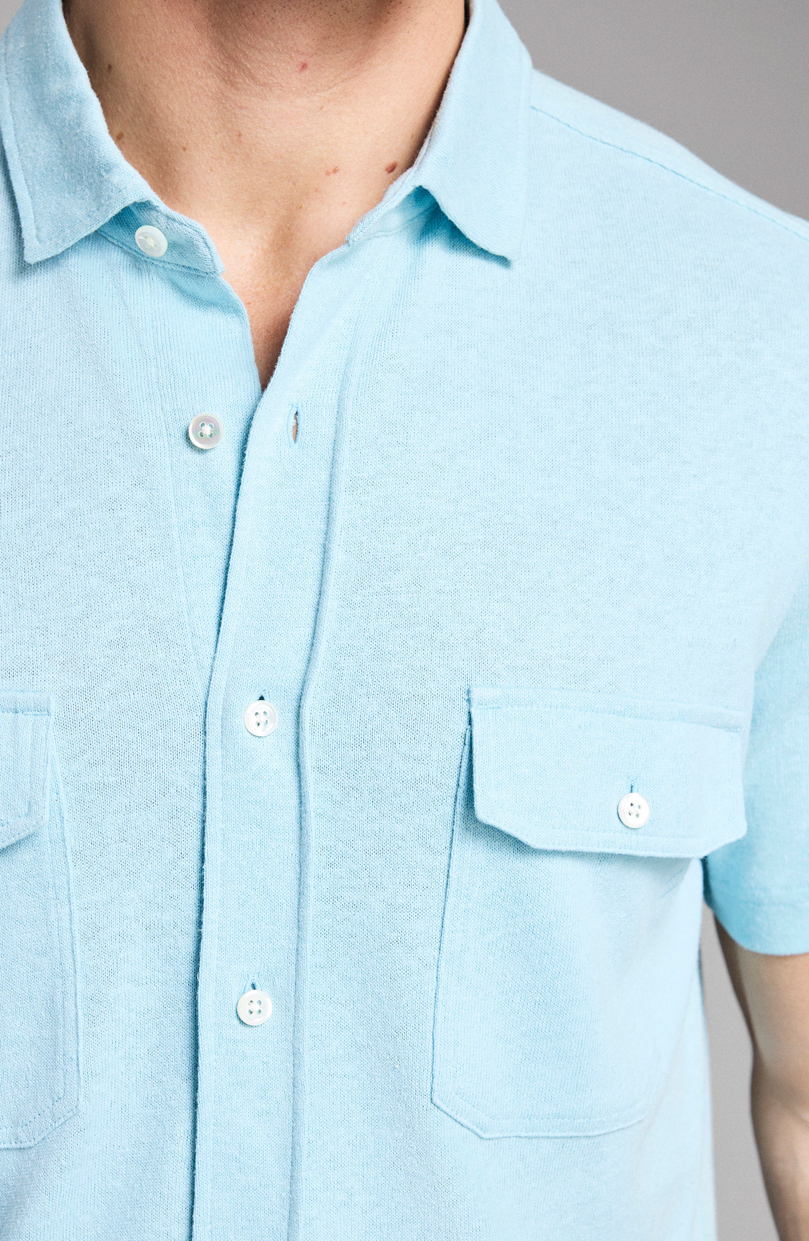 Hemp & Cotton Knit Short Sleeve Button-Up Shirt - image 4