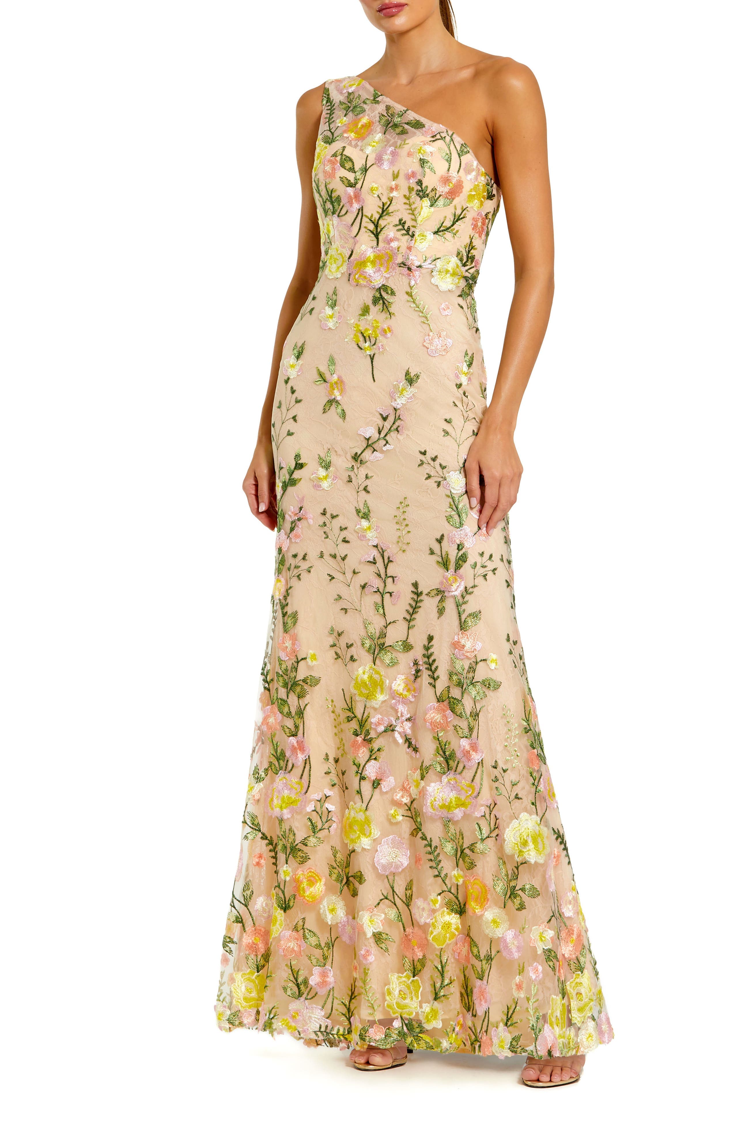Petite One Shoulder Lace Embroidered Gown - image 3