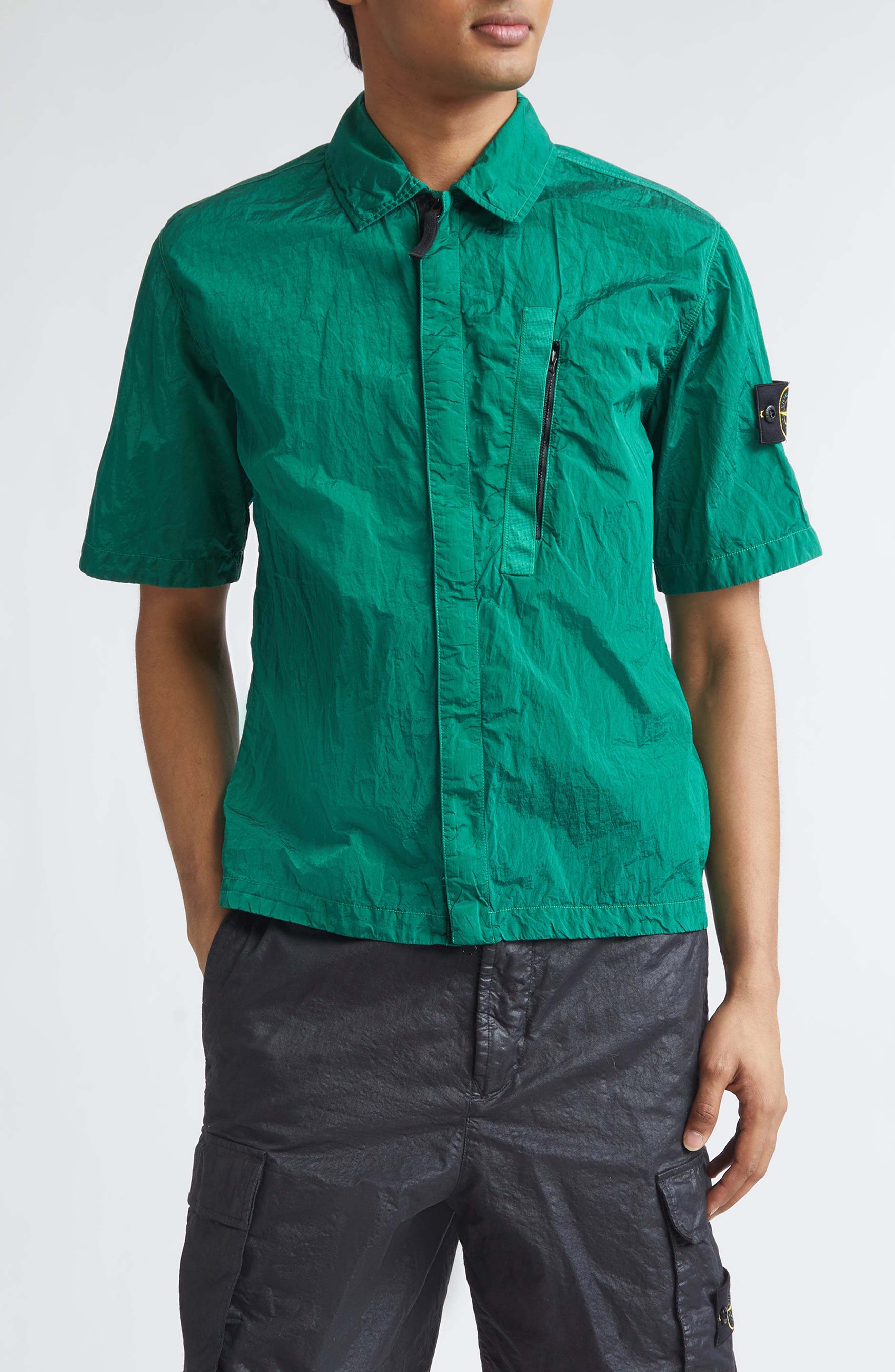 Compass Logo Patch Short Sleeve Nylon Zip-Up Camp Shirt - image 1