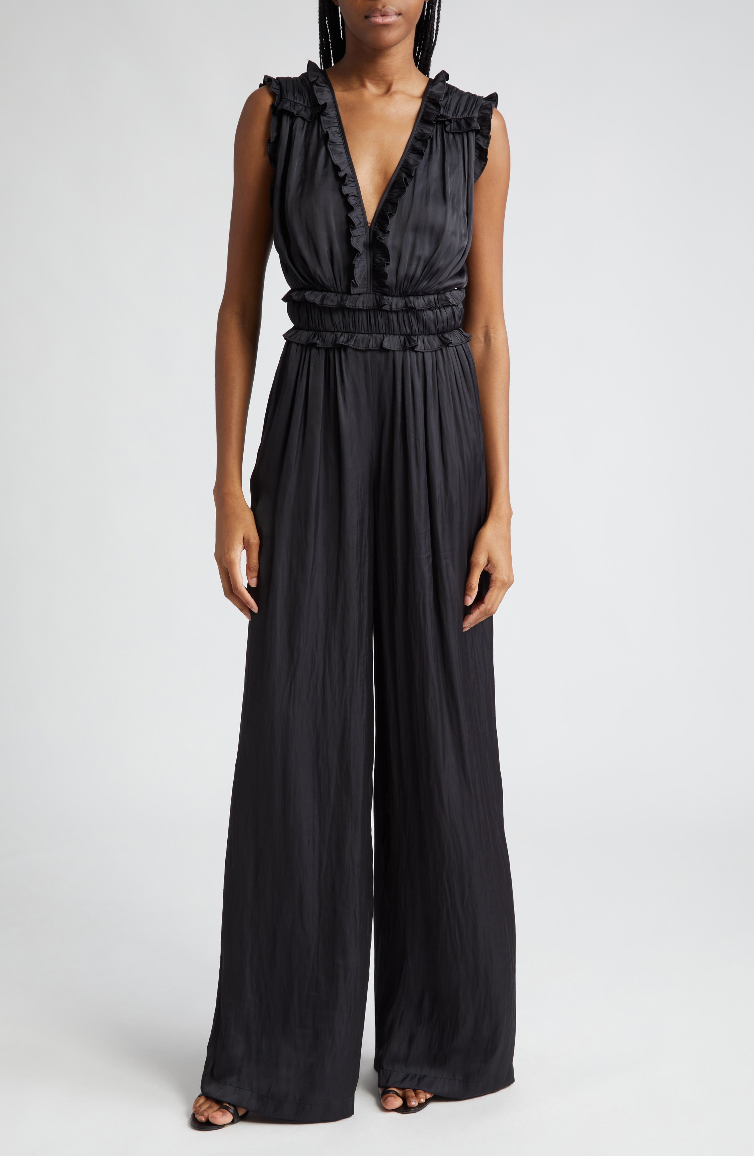 Katelyn Ruffle Satin Jumpsuit - image 1