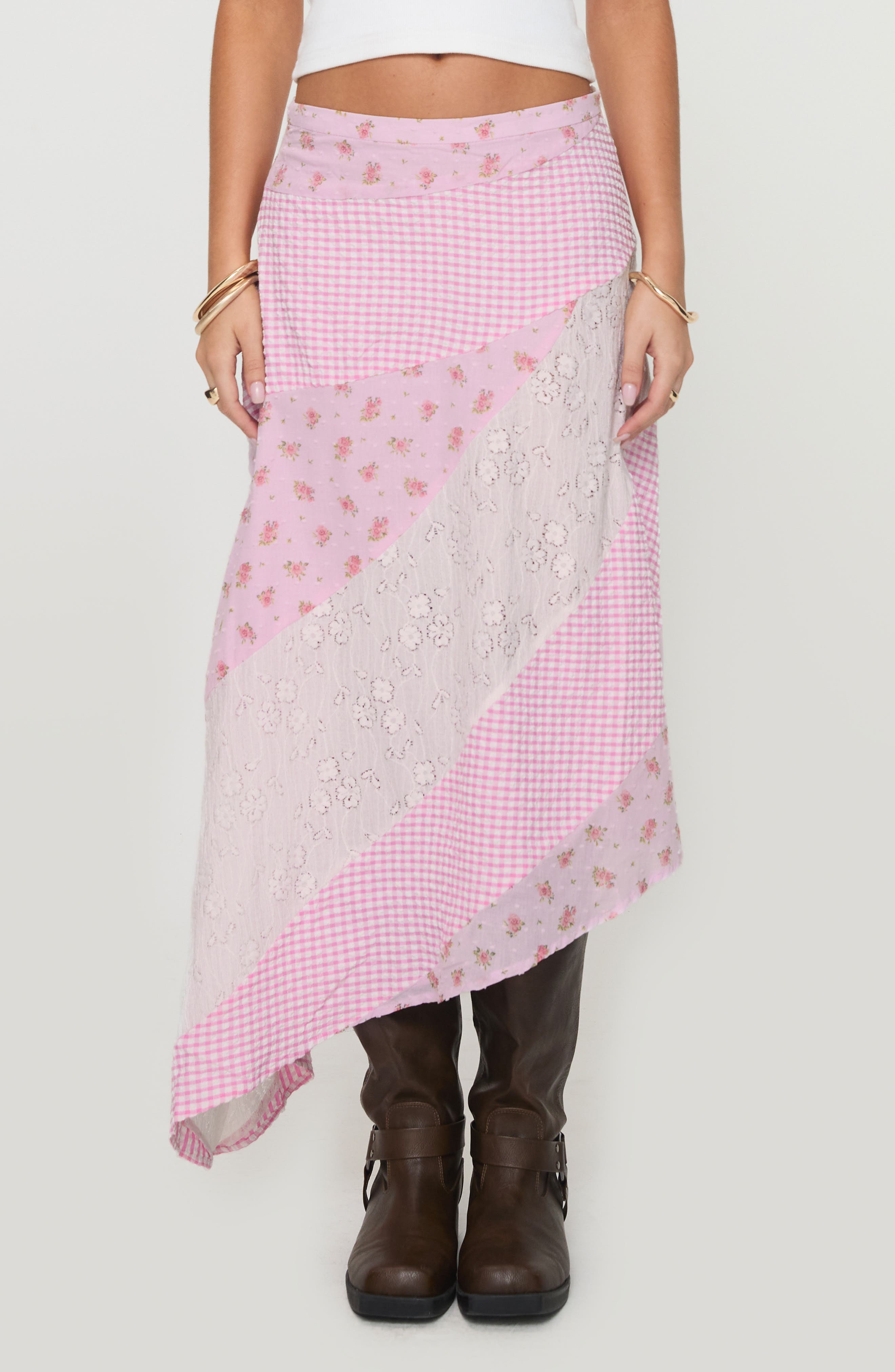 Rennar Mixed Print Asymmetric Skirt