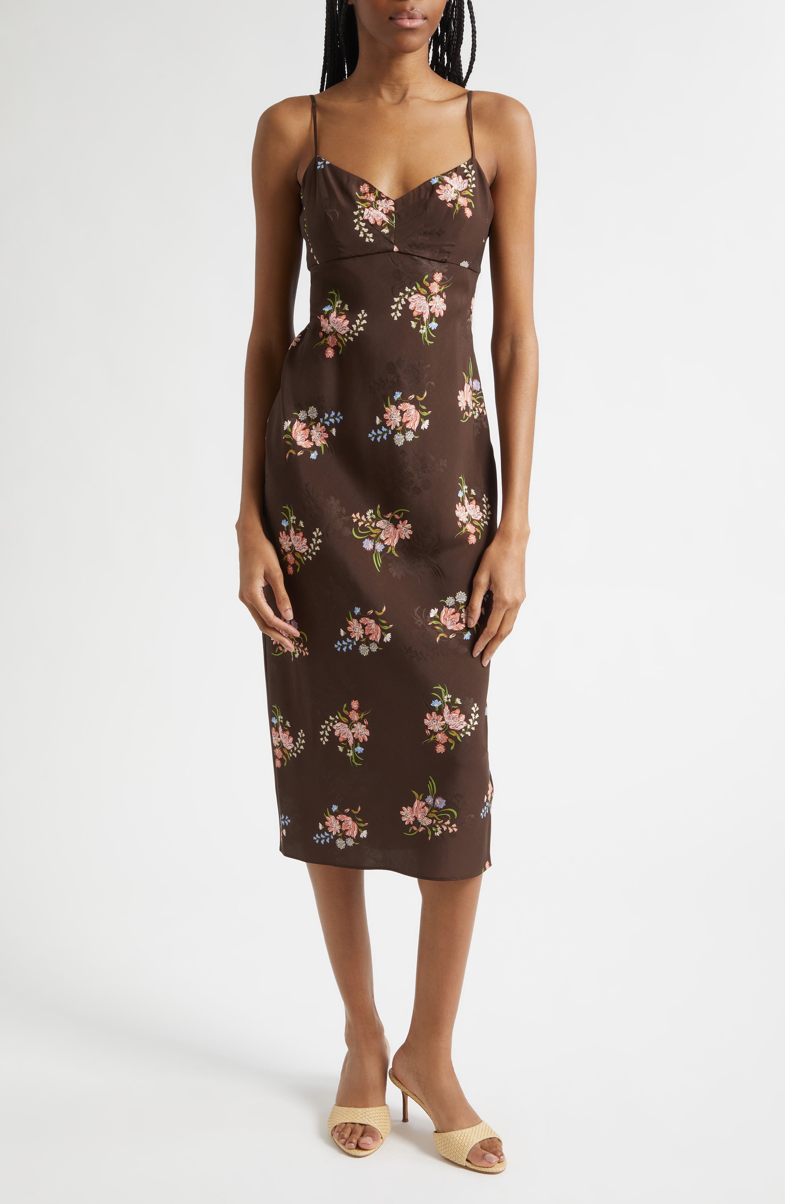 Shara Floral Print Silk Blend Midi Dress - image 1