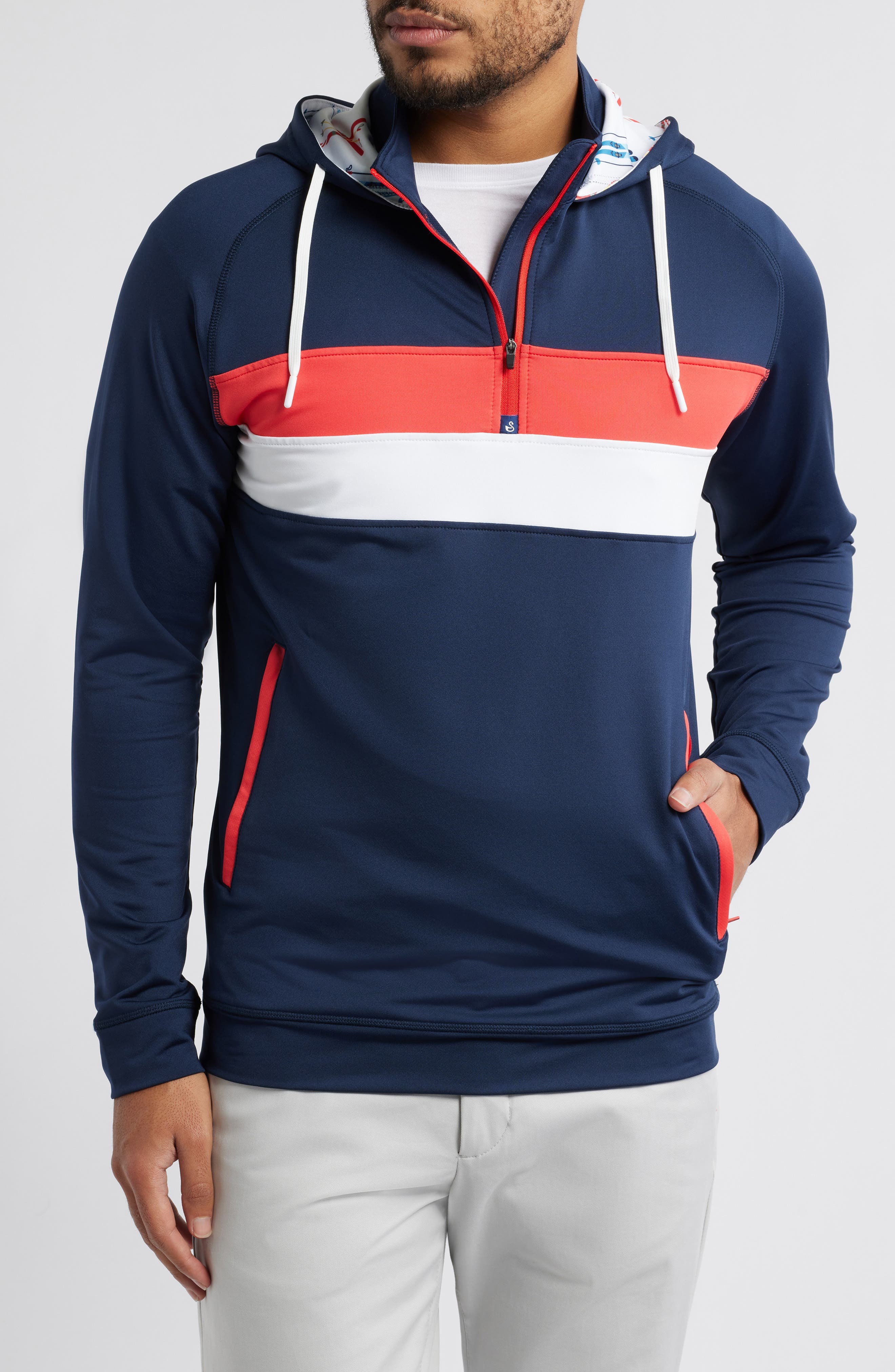 Ski Print Colorblock Half Zip Hoodie - image 1