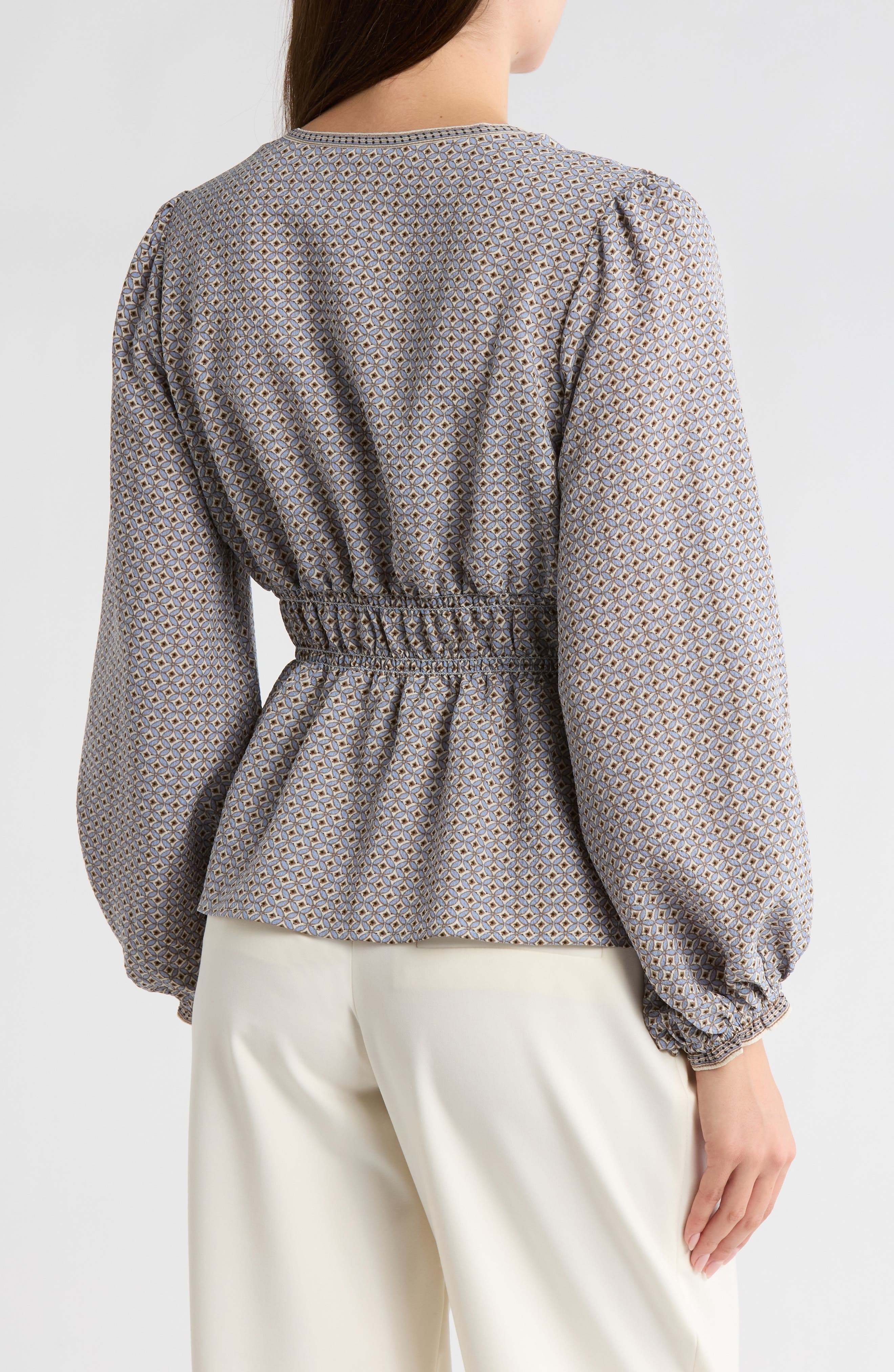 Balloon Sleeve Button-Up Peplum Top - image 4
