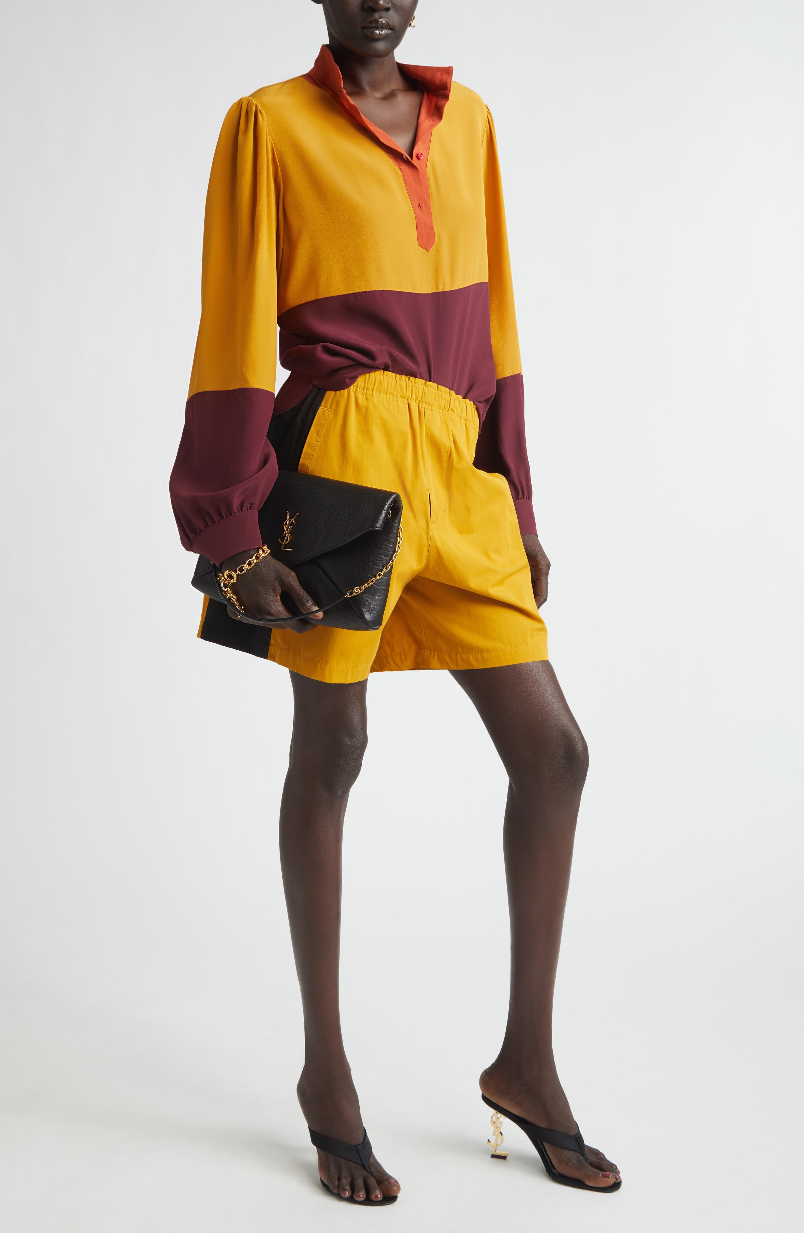 Colorblock Silk Crepe de Chine Half-Placket Shirt - image 2