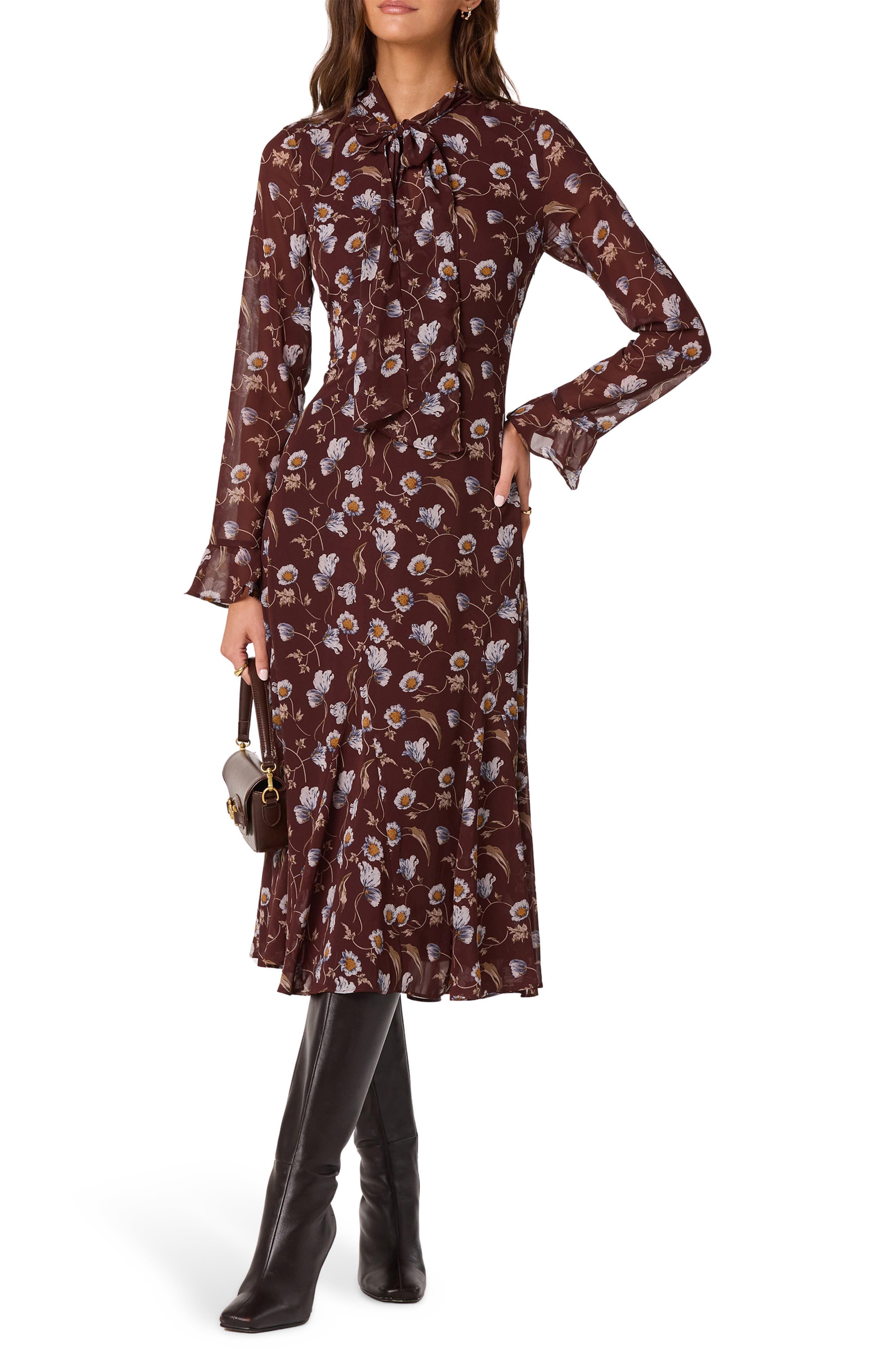 Floral Tie Neck Long Sleeve Dress - image 3