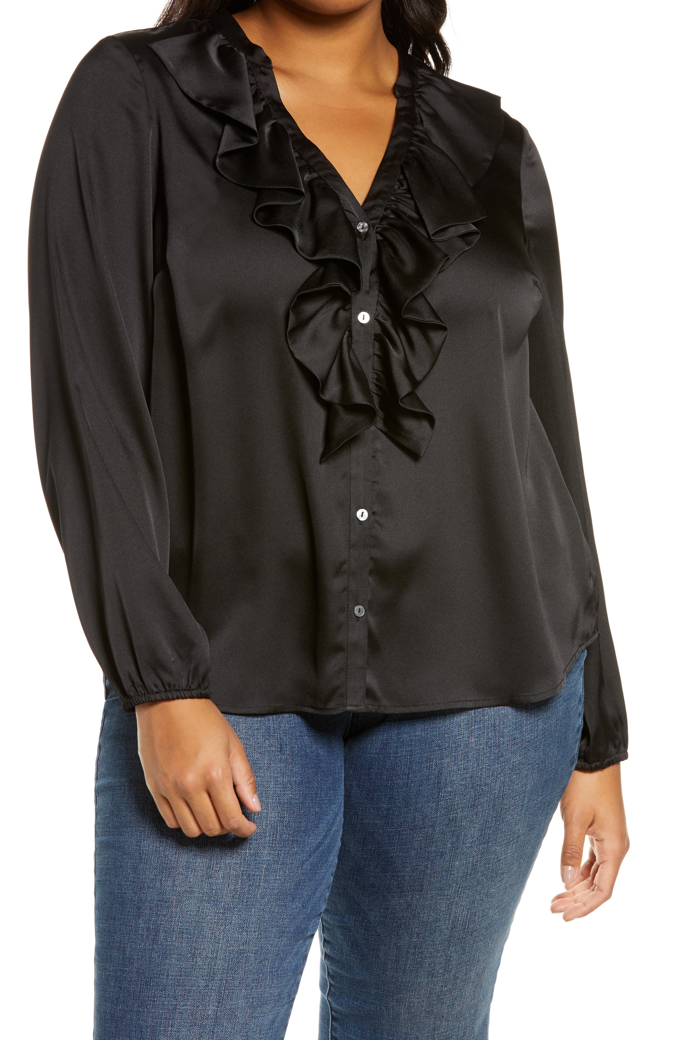 Ruffle Neck Button-Front Blouse - image 1